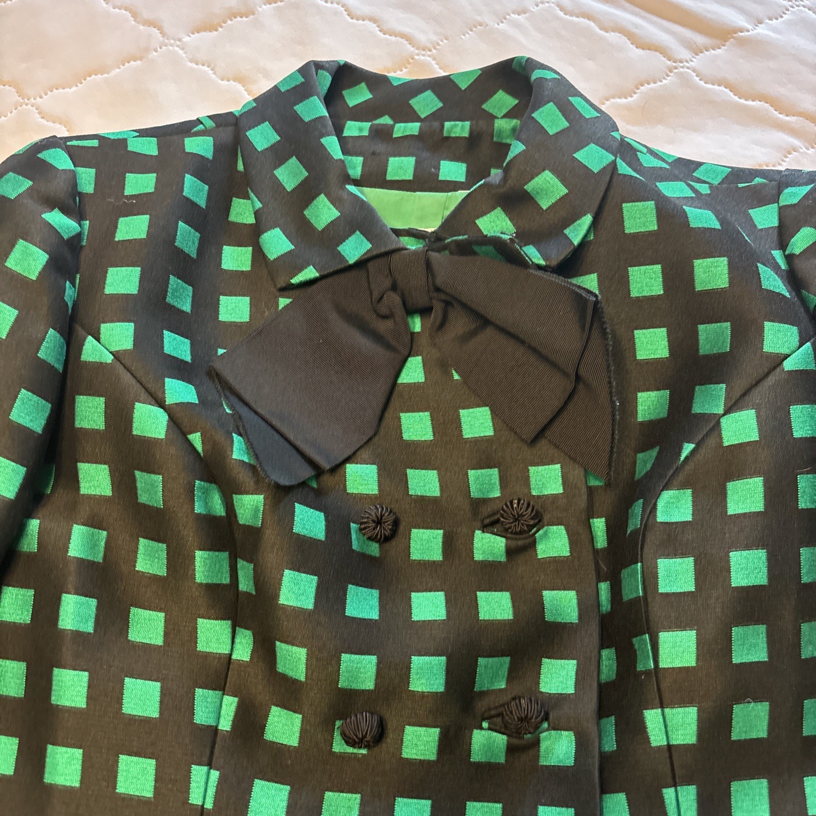 VTG 1960s/1970s Dress W/Jacket Custom Made green/black checked Med. NICE
