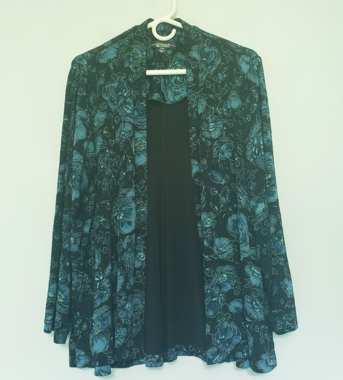 Vtg R&M Richards Womens Petite 18W Swing Jacket Open Front Floral Evening