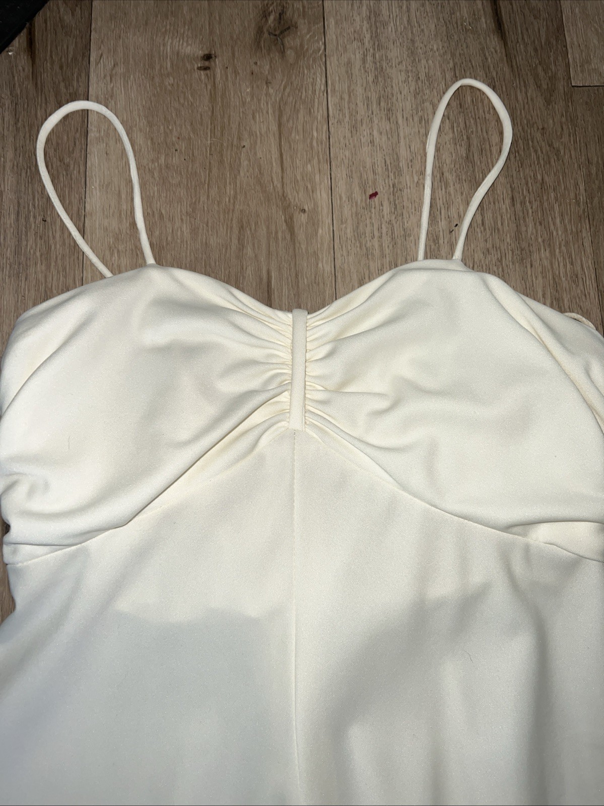 1980s Polyester Slip Dress Off White Cream Size Small S Boho Disco