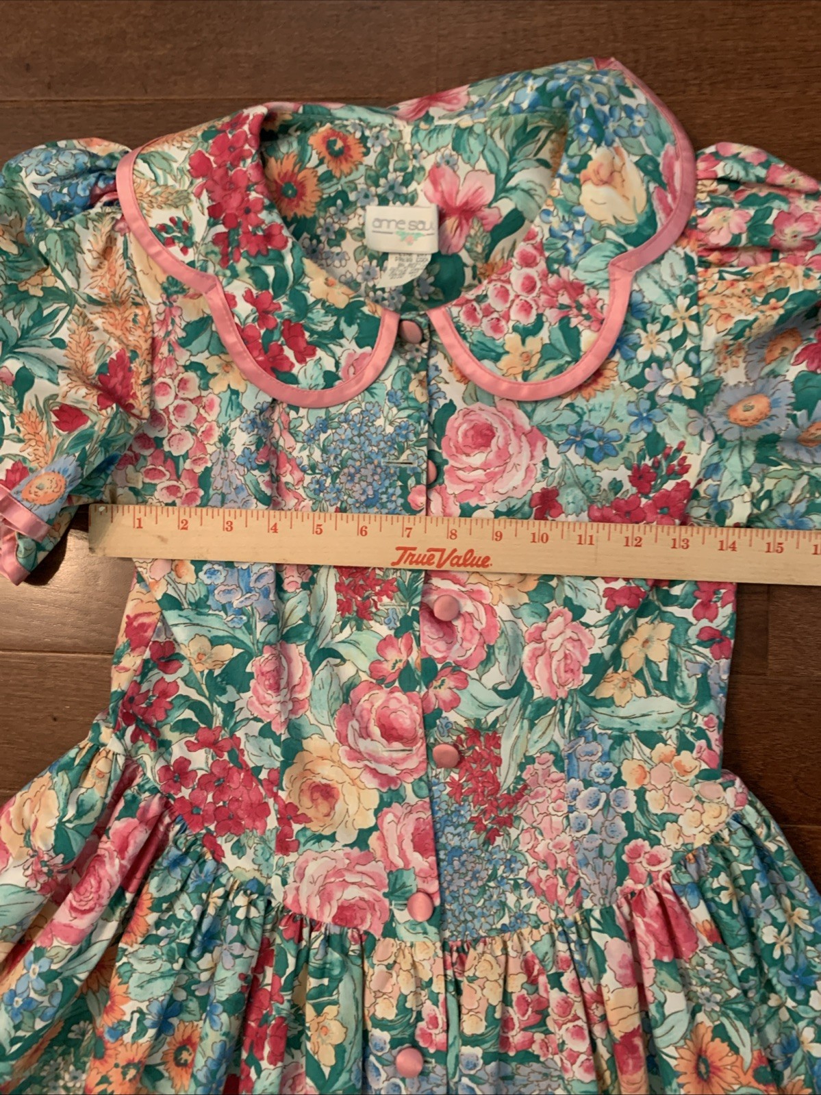 Vtg 80’s Cotton Floral Cottage Drop Waist Puff Slv Petticoat Dress Girls 12