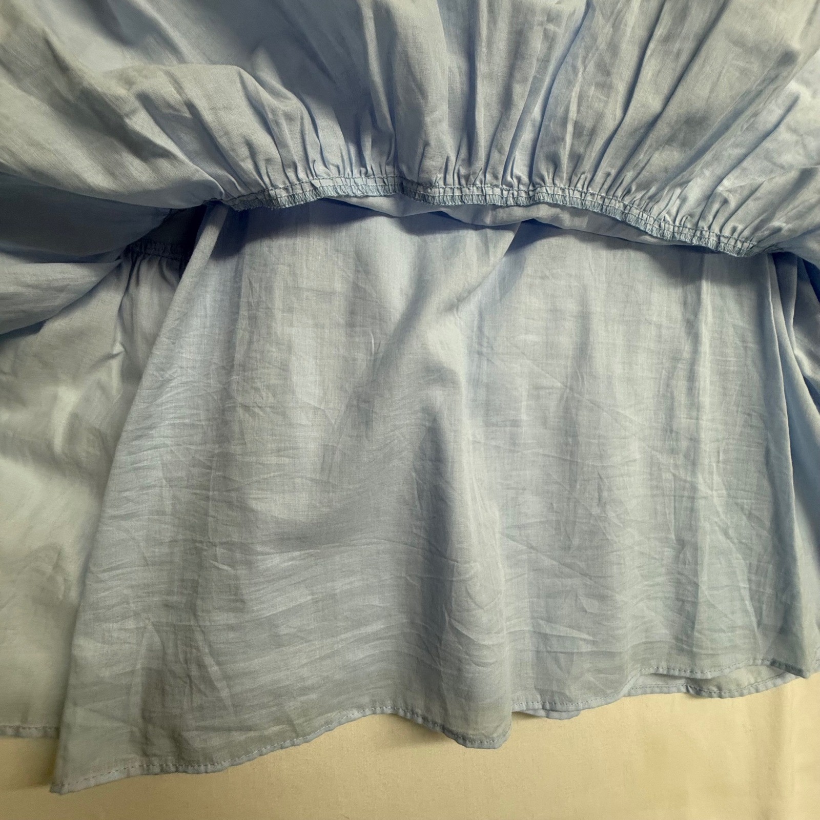 Zara Womens S Blue Eyelet Embroidered Tiered Shirt Dress Long Sleeve Cutwork