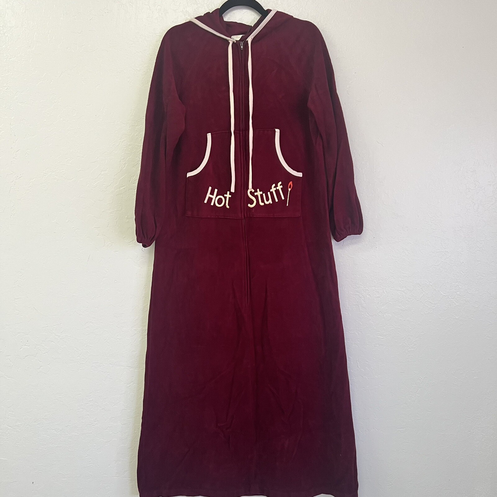Vintage 70s It’s A Charm Velour Hot Stuff 3/4 Zip Hoodie Pocket Dress Sz M EVC
