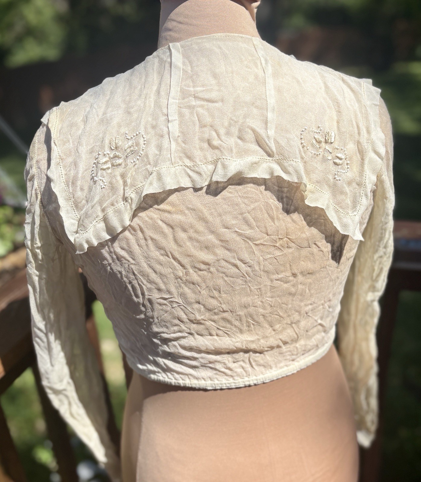 ✨ Antique 1907 Edwardian Sheer Blouse Beaded Embroidery Sailor Collar RARE gem
