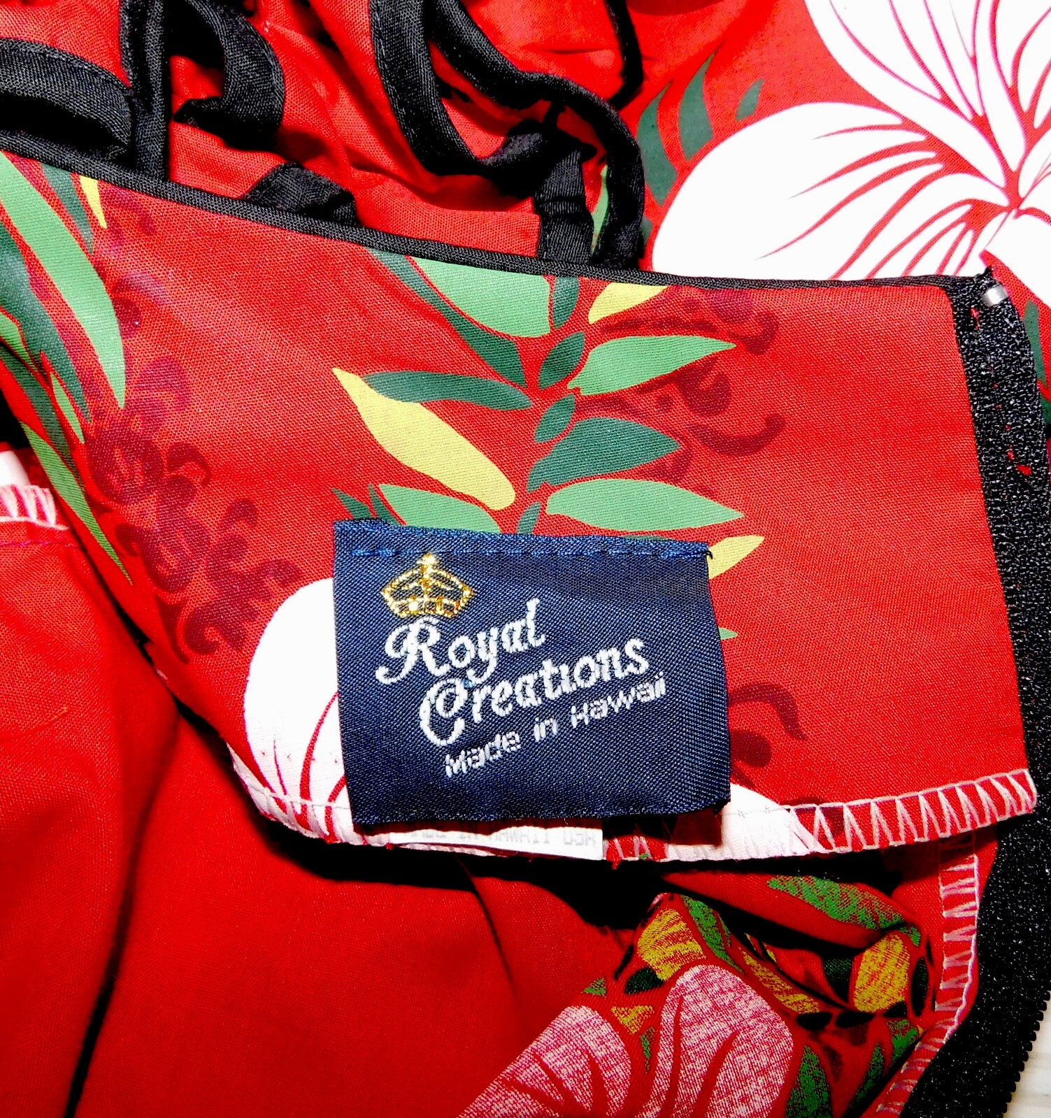 Vintage Royal Hawaiian Dress M Red Floral 60s 70s Muumuu Ruffle Off Shoulder