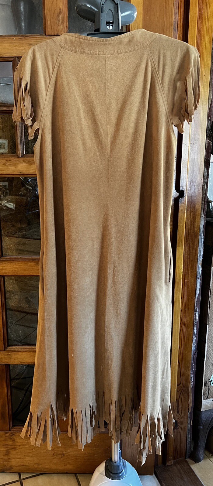 Vintage Boho Fringed Suede European Boutique Midi Dress Cap Slv Flare W Euro 38