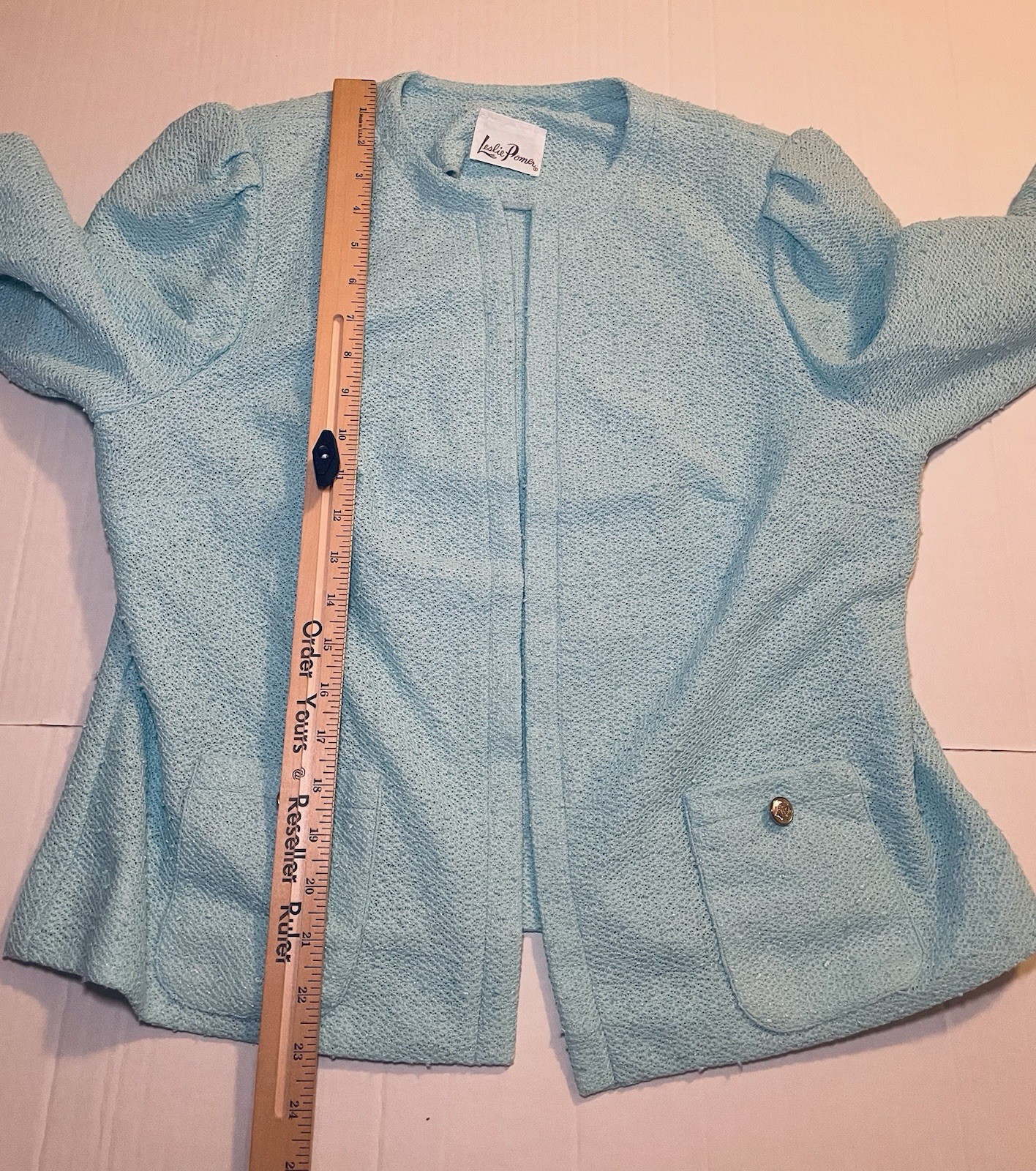 Vintage Leslie Pomer 50s 60s Light Blue Tweed Blazer Suit Dress 14B