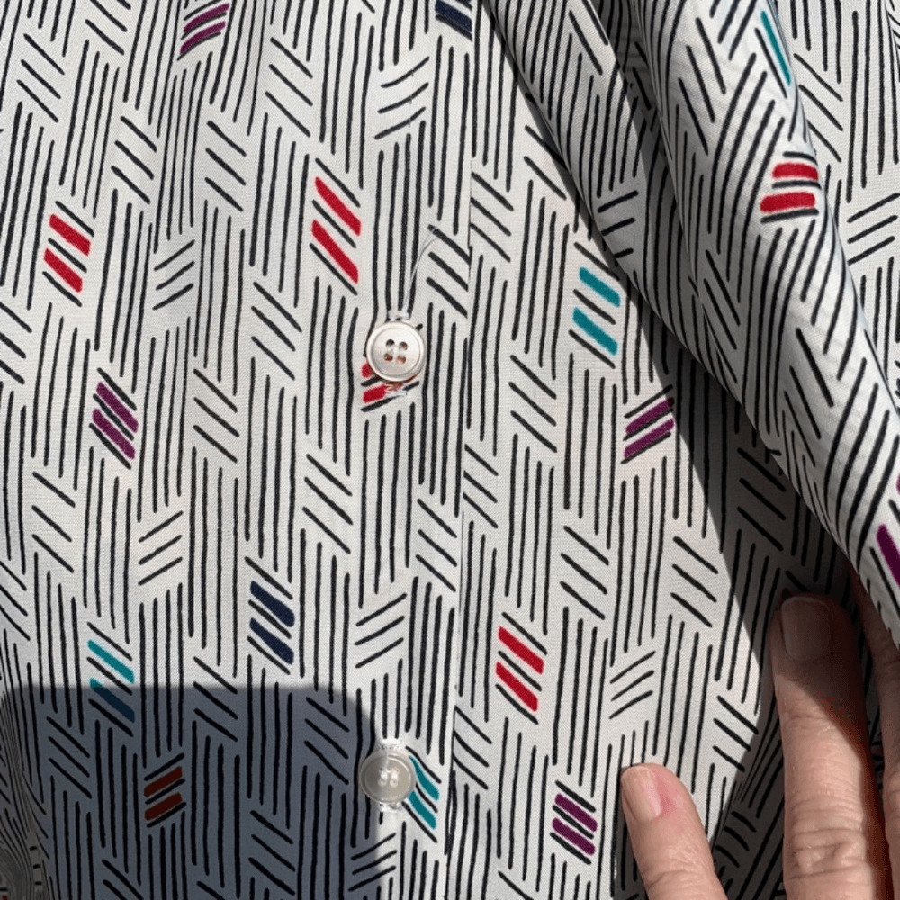 Vintage 1970s Cape Cod Match Mates Size 16 Blouse Black & White Design (C87)