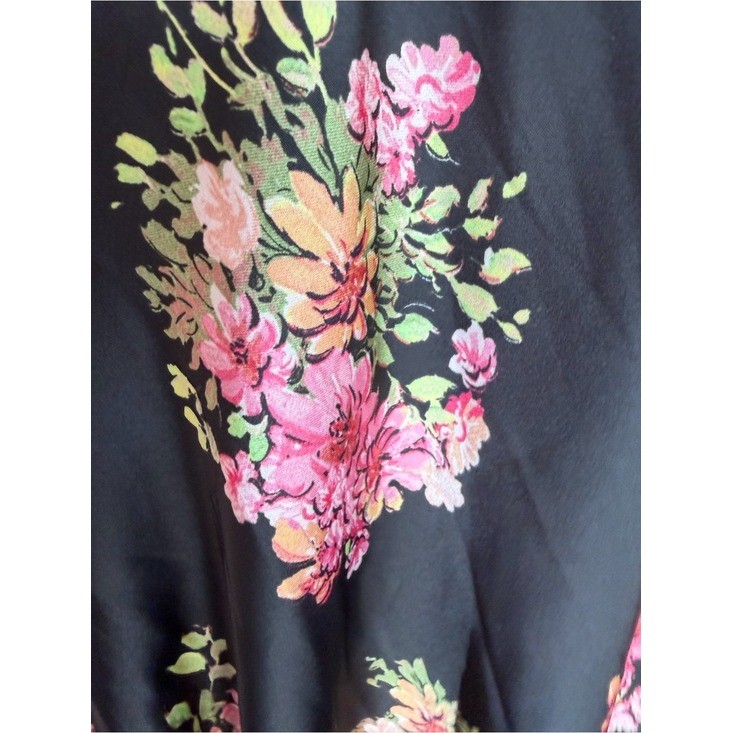 Zara Black Floral Satin Midi Slip Dress Pink Orange Botanical Print Size L