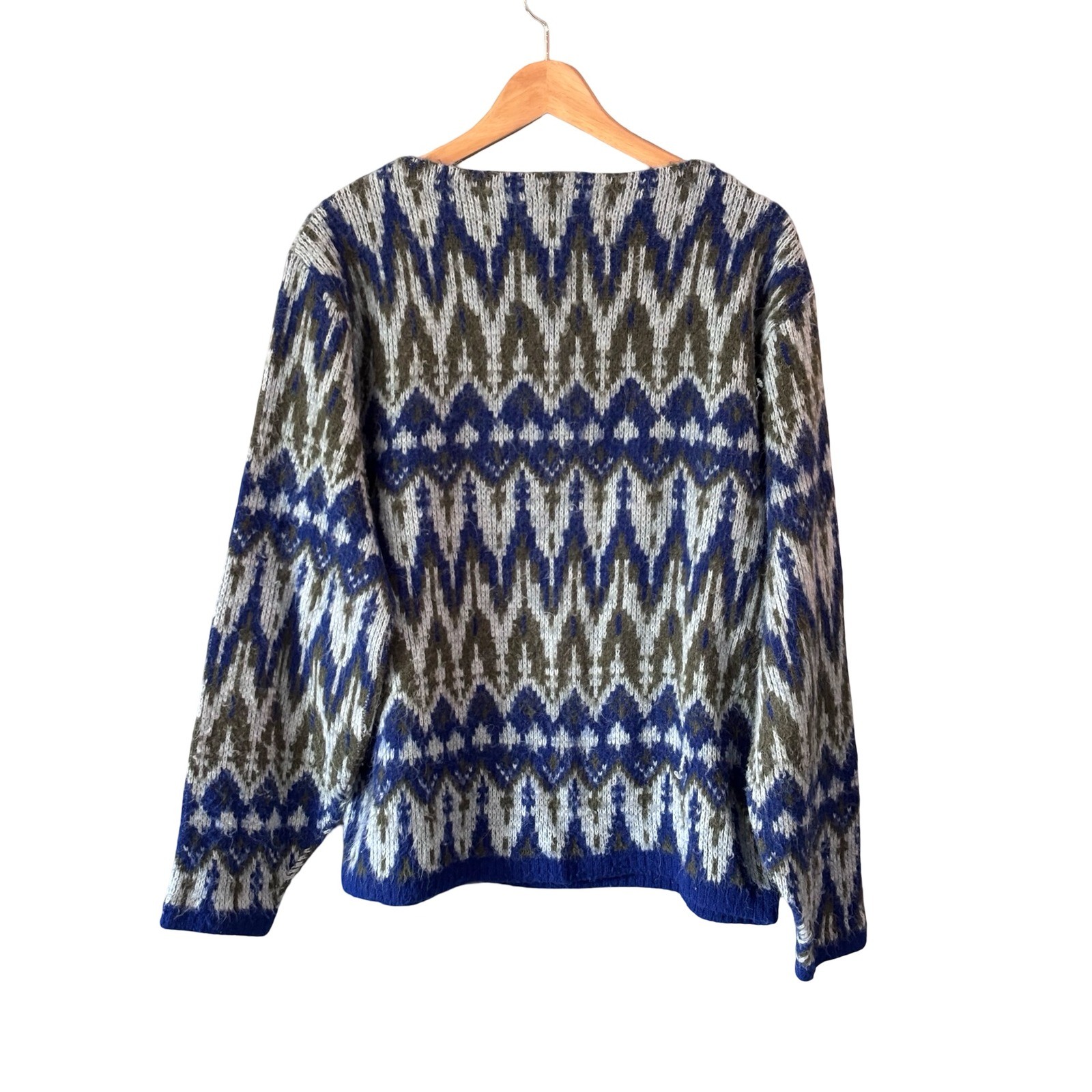 Vintage McGregor Knutun Sweater 46 Blue Olive Fair Isle Acrylic Knit USA