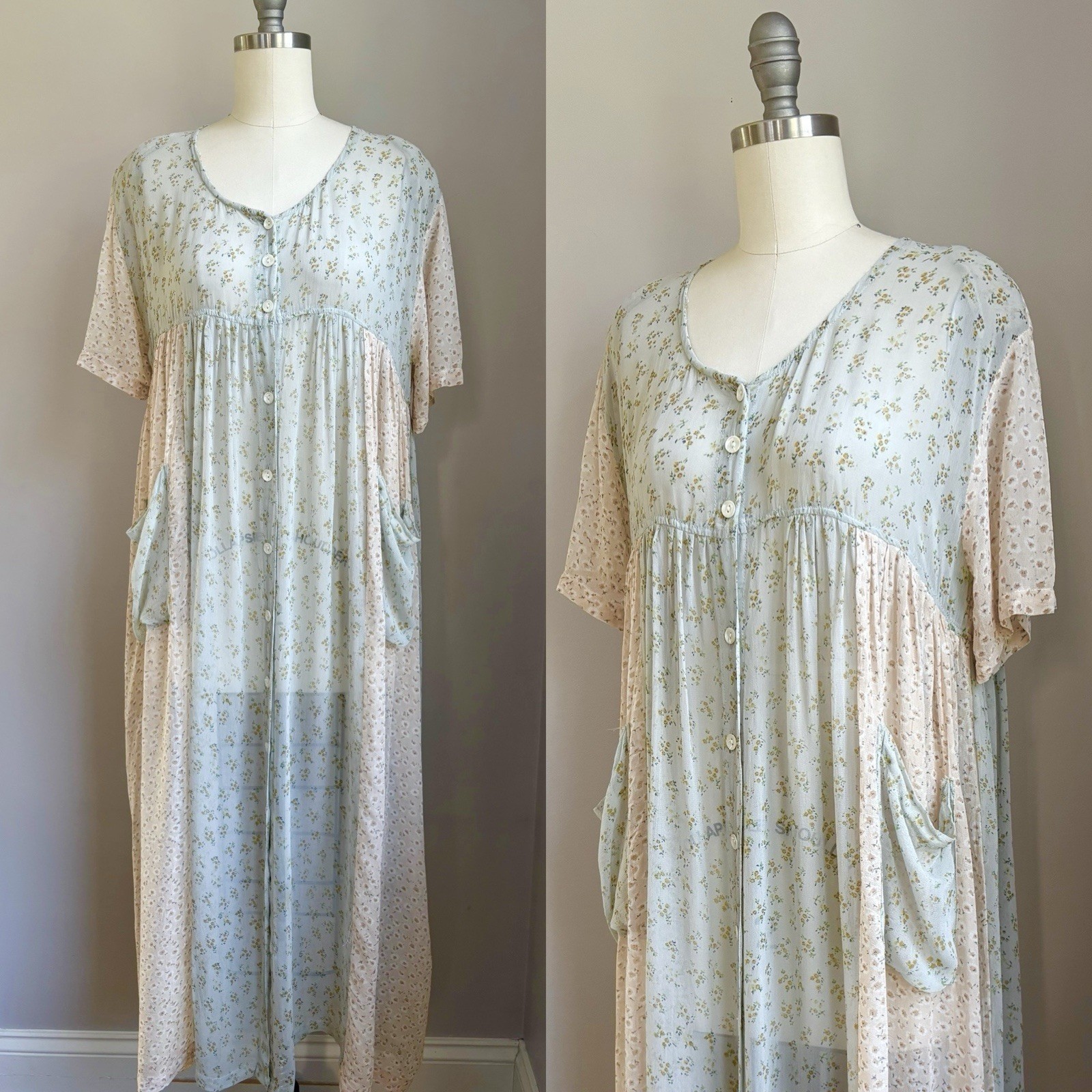 Vintage 90’s April Cornell Sheer Dainty Floral Midi Dress Cottagecore Medium