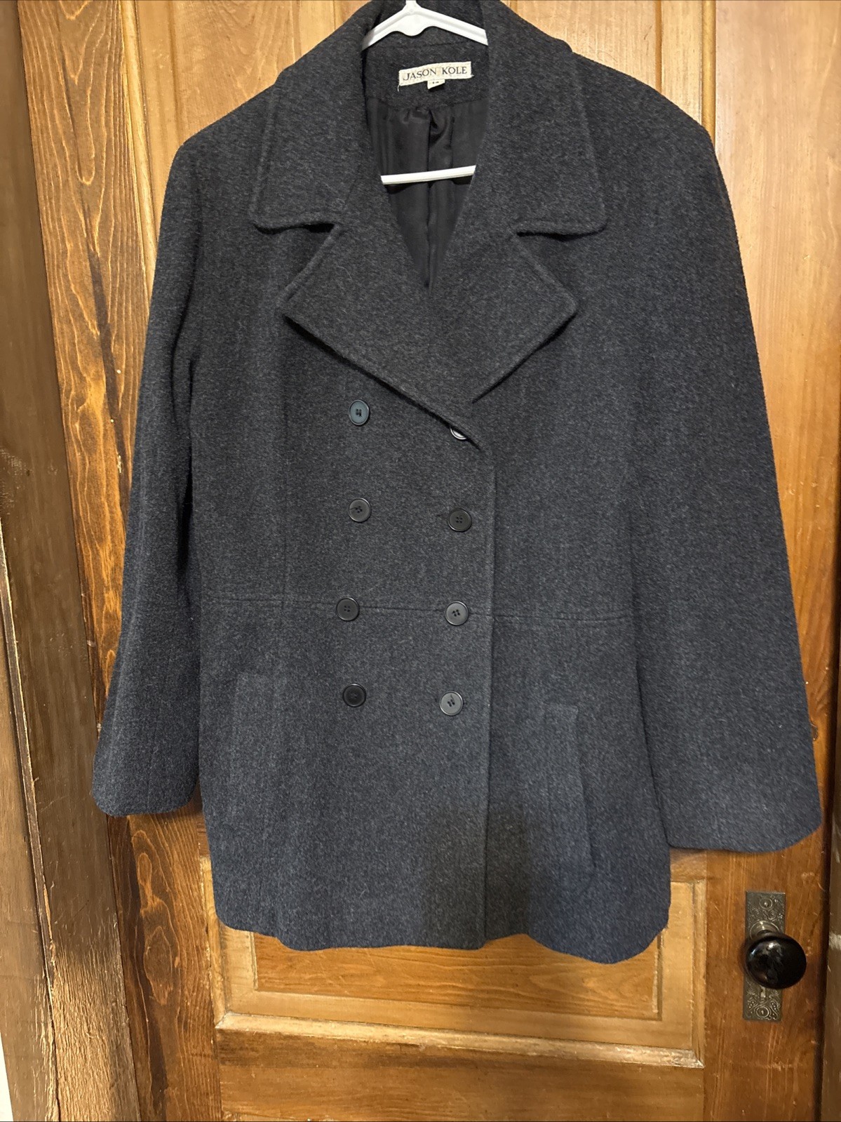 Nice Vintage Ash Black Double Button Down Jason Kole 100% Wool Woman’s Coat
