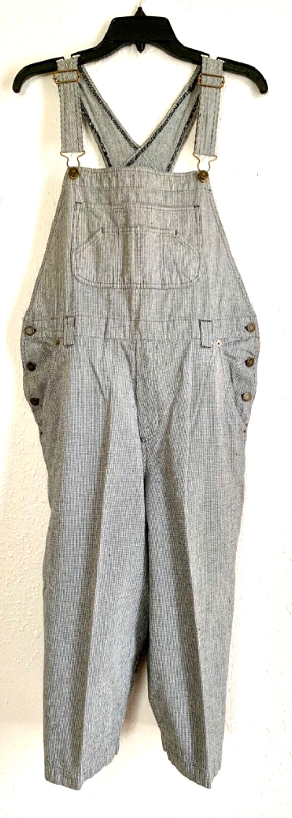 90’s VTG Cropped BIB OVERALLS Houndstooth B&W Cotton M 34×17 grunge punk hippie