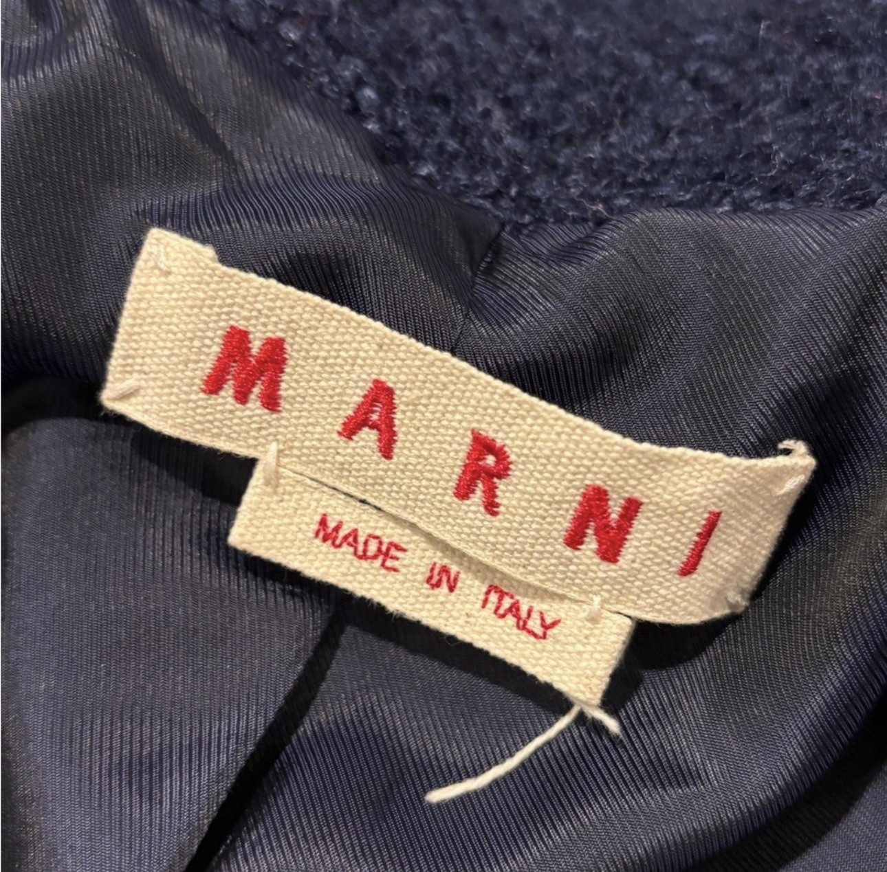 Marni Navy Blue Virgin Wool Mohair Silk Nylon Coat Size 44 Lined with Rayon
