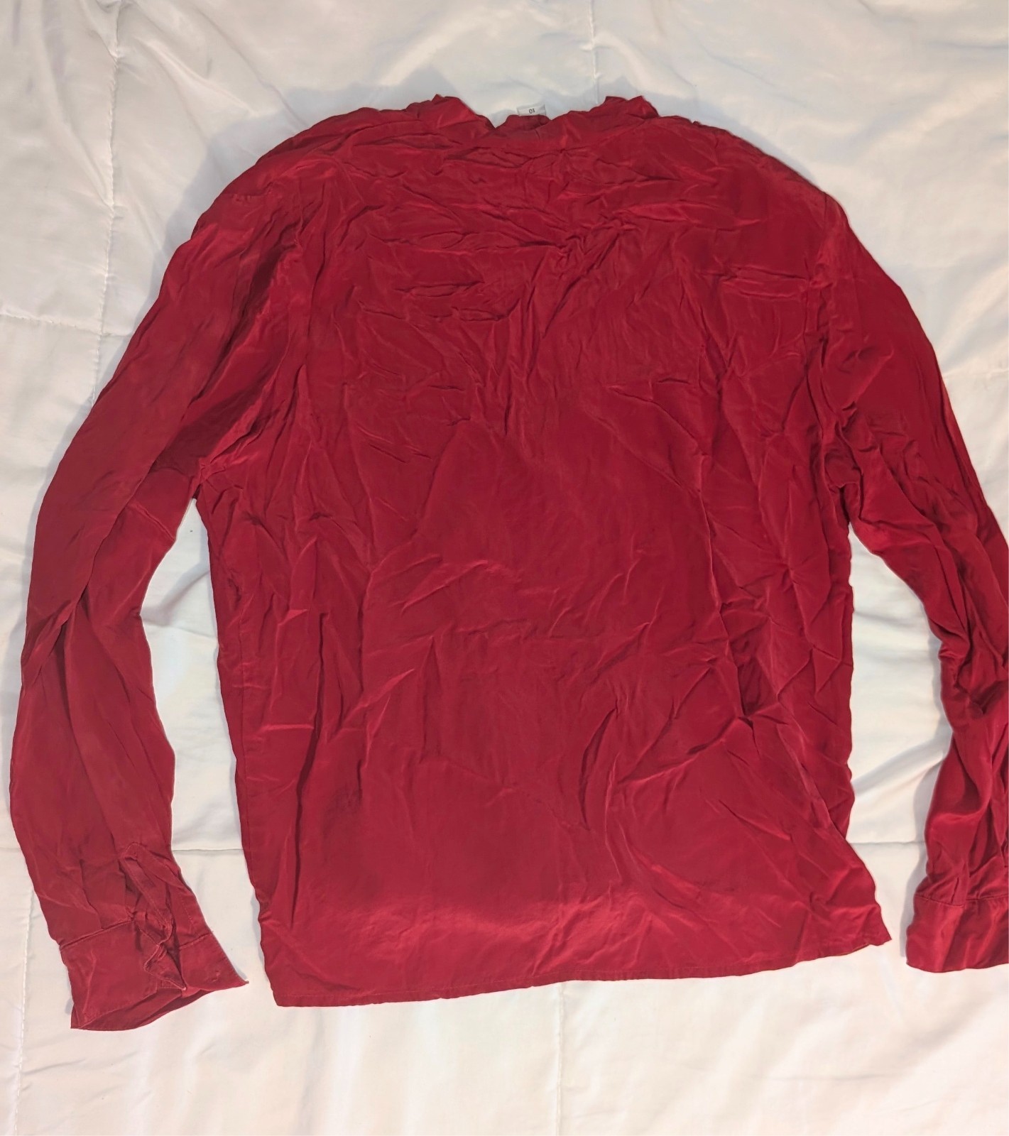 100% Silk Vintage Red Blouse Long Sleeve Top Spenser Jeremy 1980s