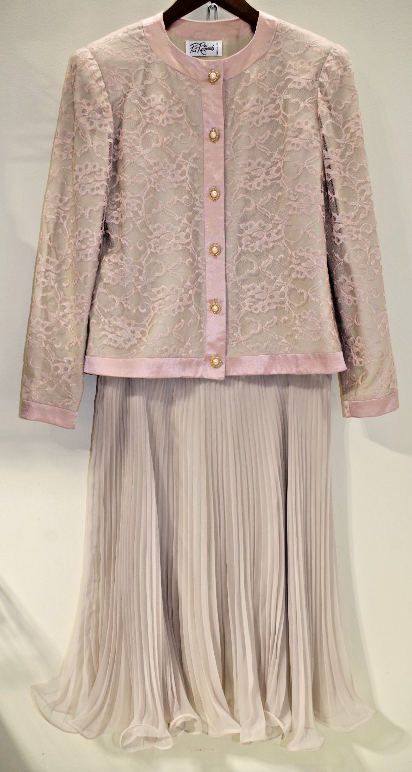 X1 Vintage Pat Richards 2 Piece Dress SUIT 12 – Mauve & Blush Lace & Chiffon