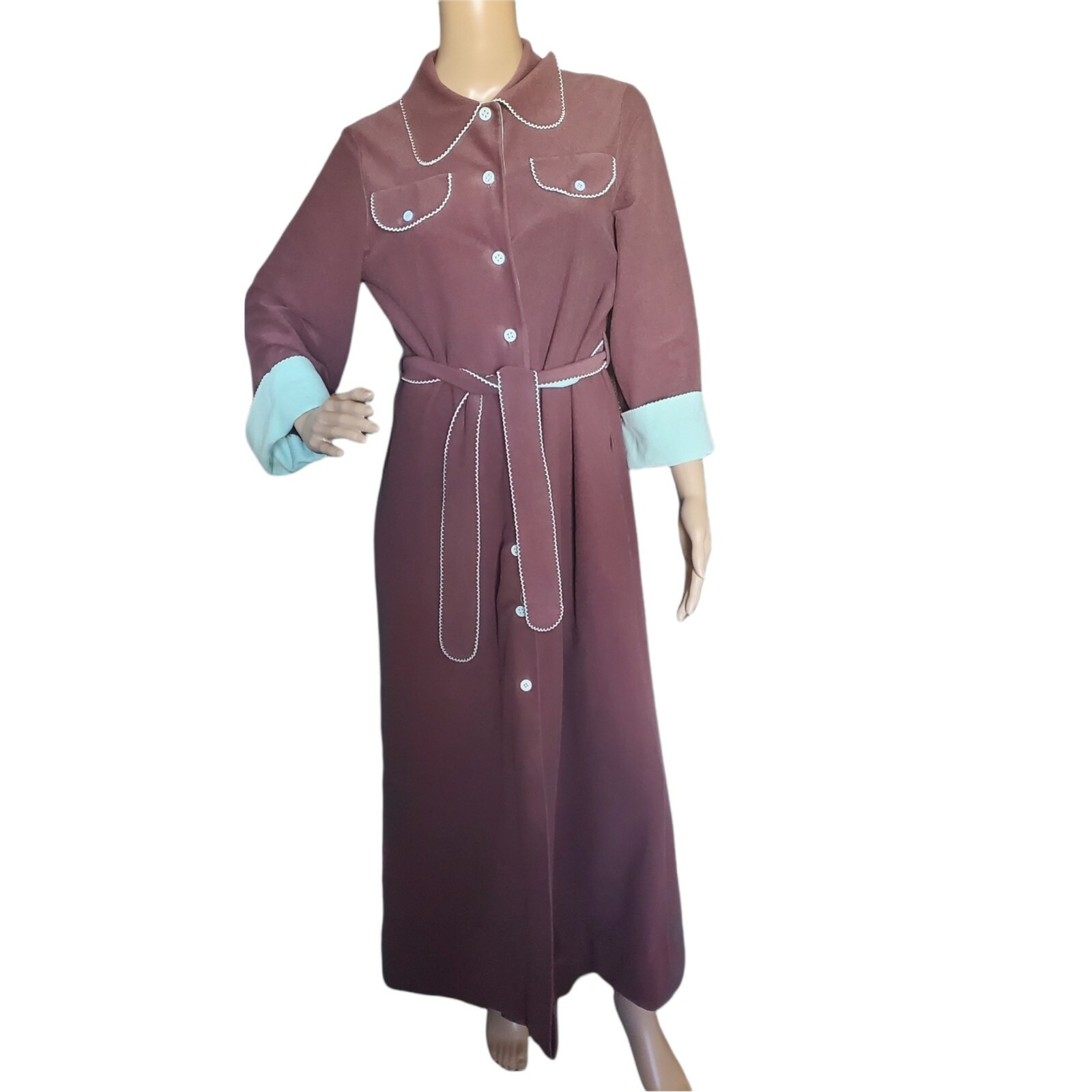Vintage 70s Vasarette Brown & Blue Fleece Bathrobe Dressing Gown