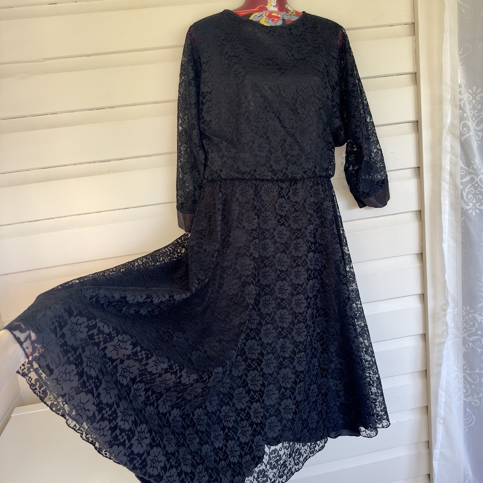Purple Patch Women Dress Size 14 Bust 90cm Black Lace Long Sleeve Midi