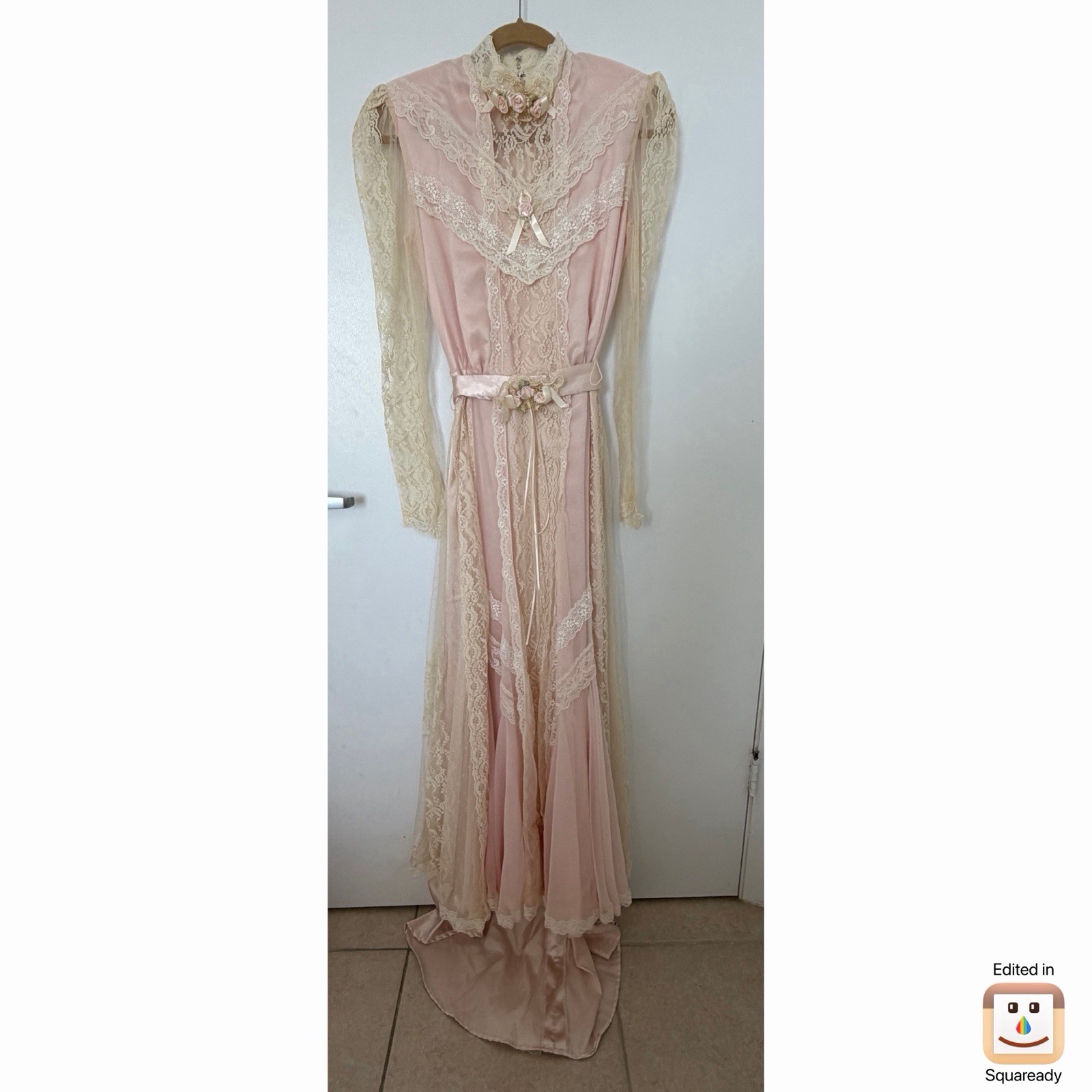 Vtg 70’s Susan Lanes Country Elegance Wedding Dress Sz 10 Pink Victorian Lace