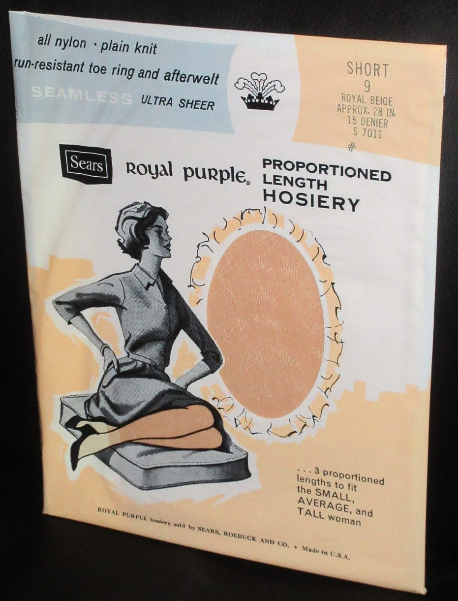 Vintage Royal Purple Hosiery Nylons Size Sears 9 Short Royal Beige STOCKINGS