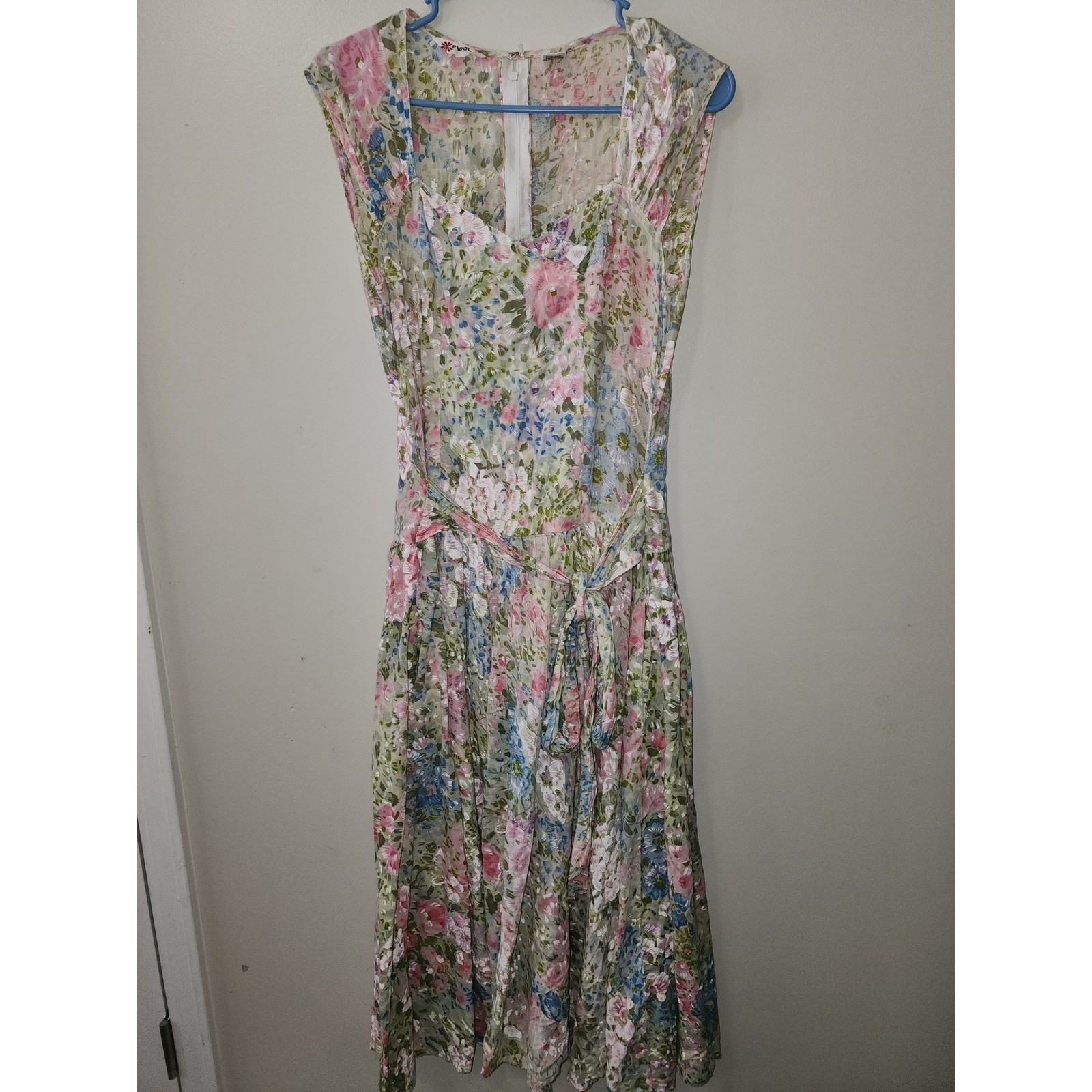Vintage 80s 90s Phool Dress Size Small Pastel Floral Maxi Dress Square Notch