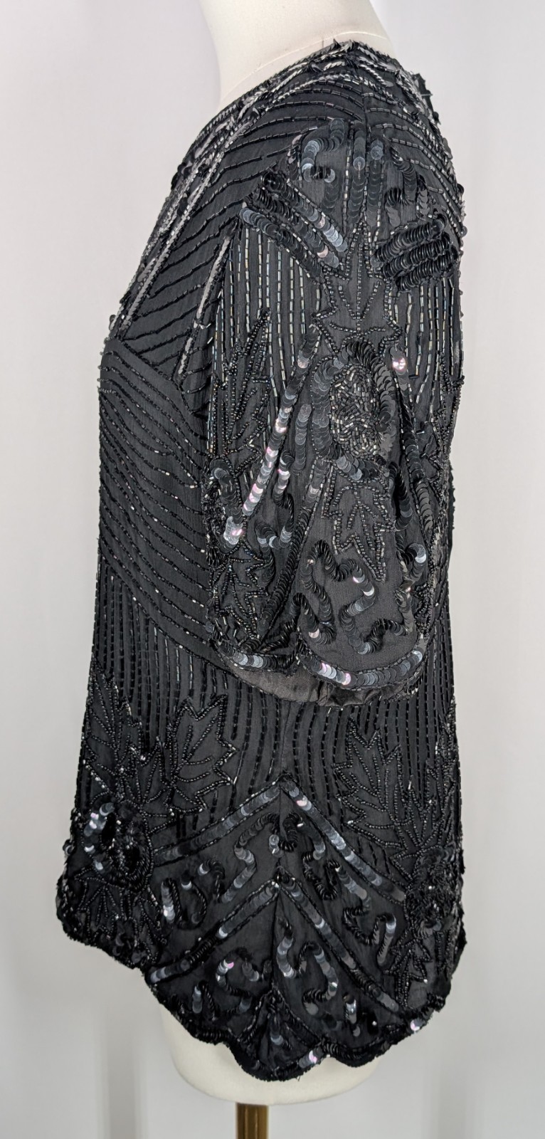 Vintage Carina Women’s Lot Of 2 Silk Beaded Two Piece Outfit Top Skirt Black