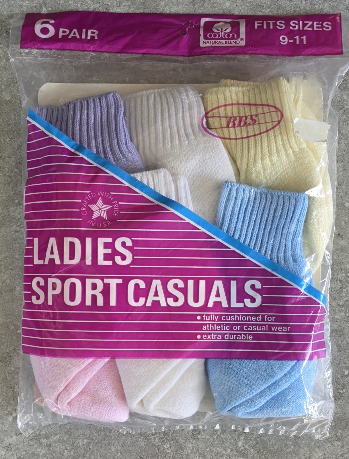 Vtg Deadstock Pkg 6 Pairs 80’s Pastel Pink Blue Purple Sissy Ankle Sports Socks