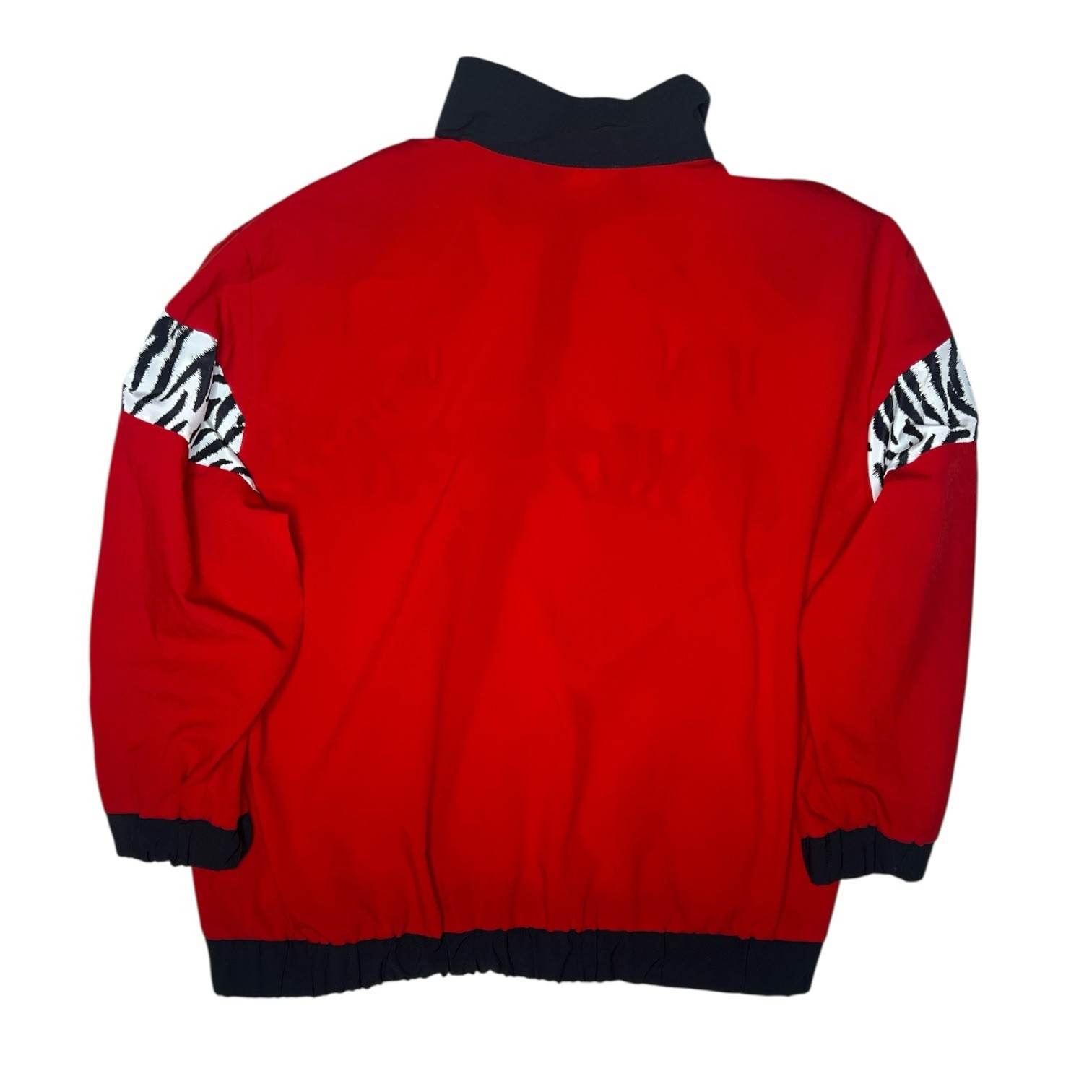 Vintage 80s 90s Silver Threads Zebra Print Red Zip Jacket Size 1X Made in USA