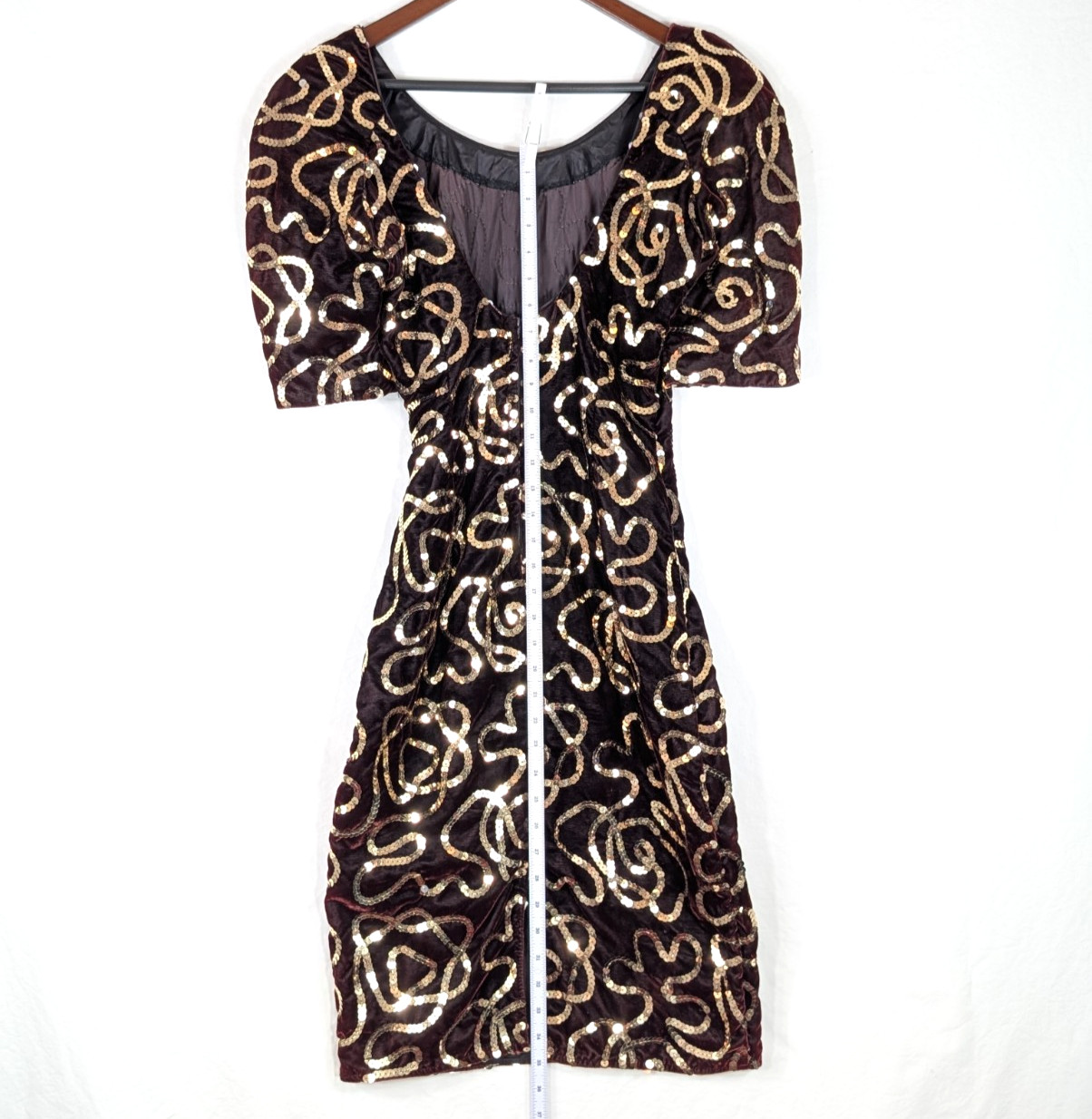 Vtg 80s Midnight Glo Burgundy Velvet Gold Sequin Dress Small Wine Party Cocktail