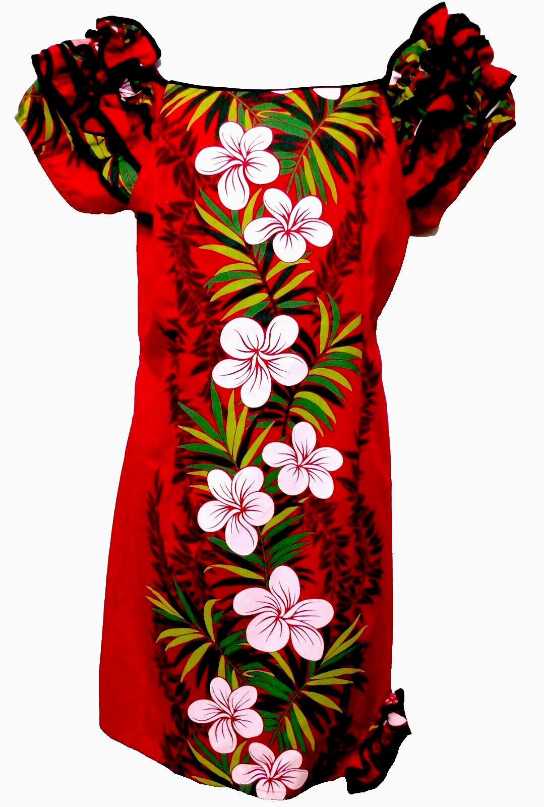 Vintage Royal Hawaiian Dress M Red Floral 60s 70s Muumuu Ruffle Off Shoulder
