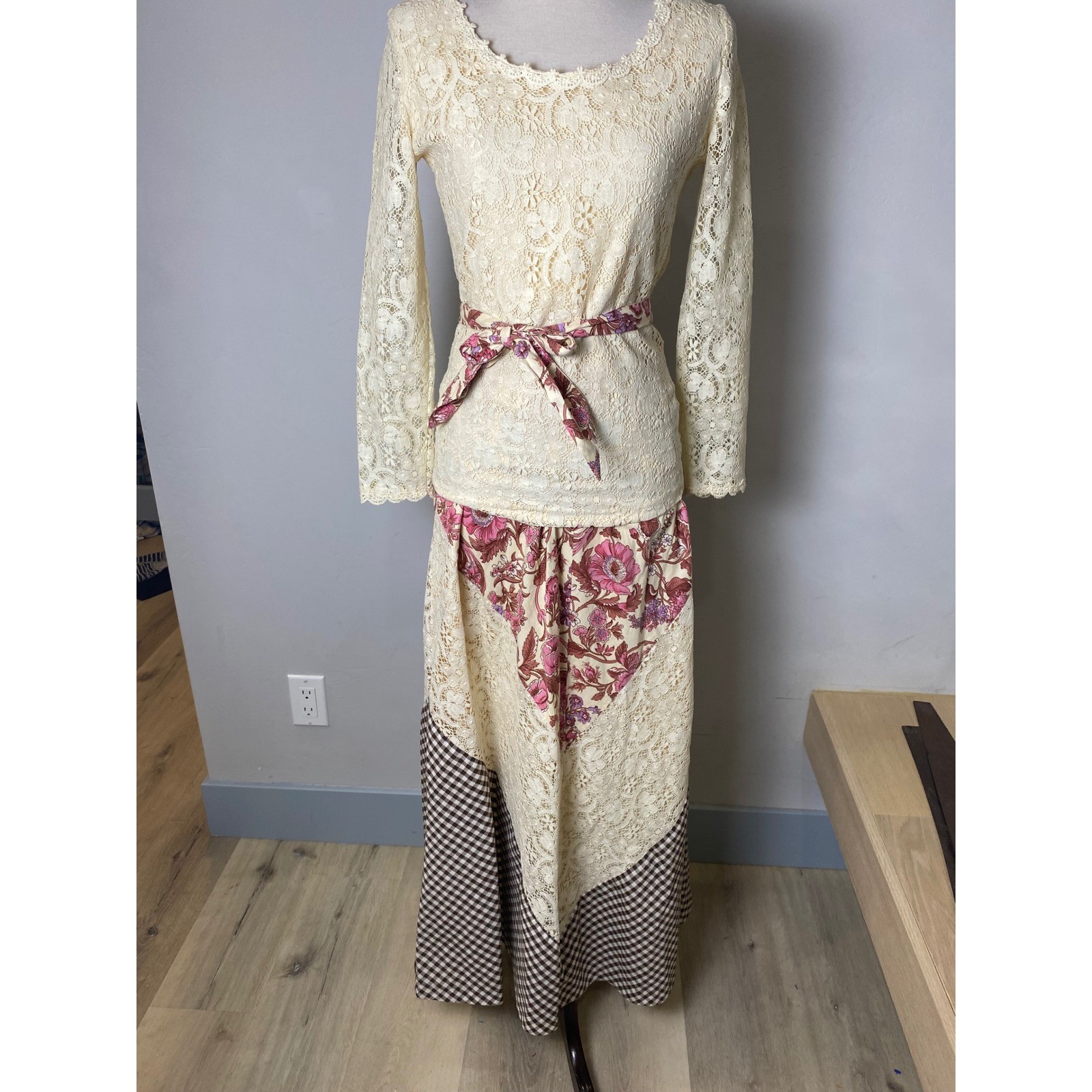 Vintage 60’s/70s Joy Steven’s California Lace Boho Hippie Patchwork Maxi Skirt