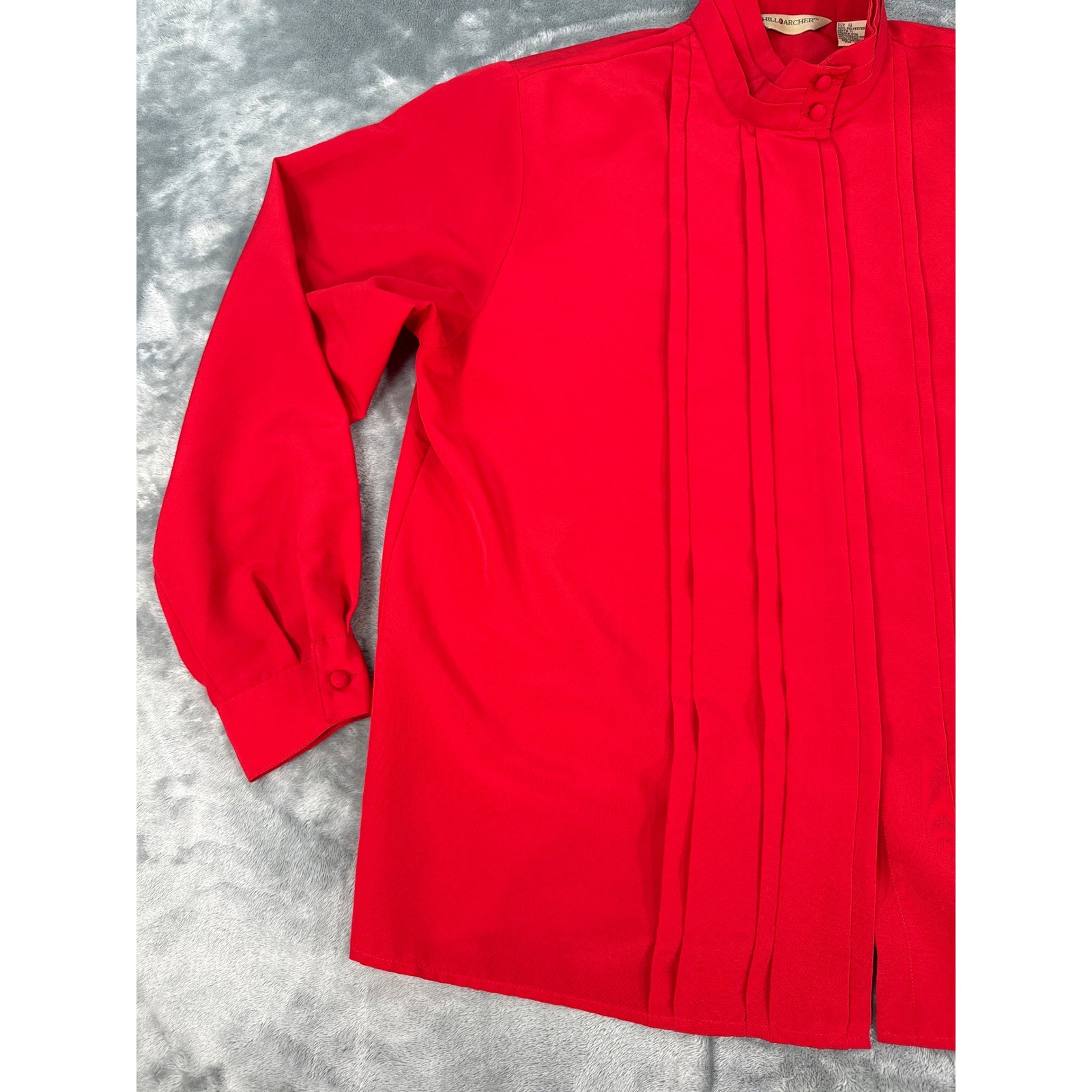 Hill Archer Vintage Red Pintuck Pleated Mock Neck Blouse 44 bust, Secretary