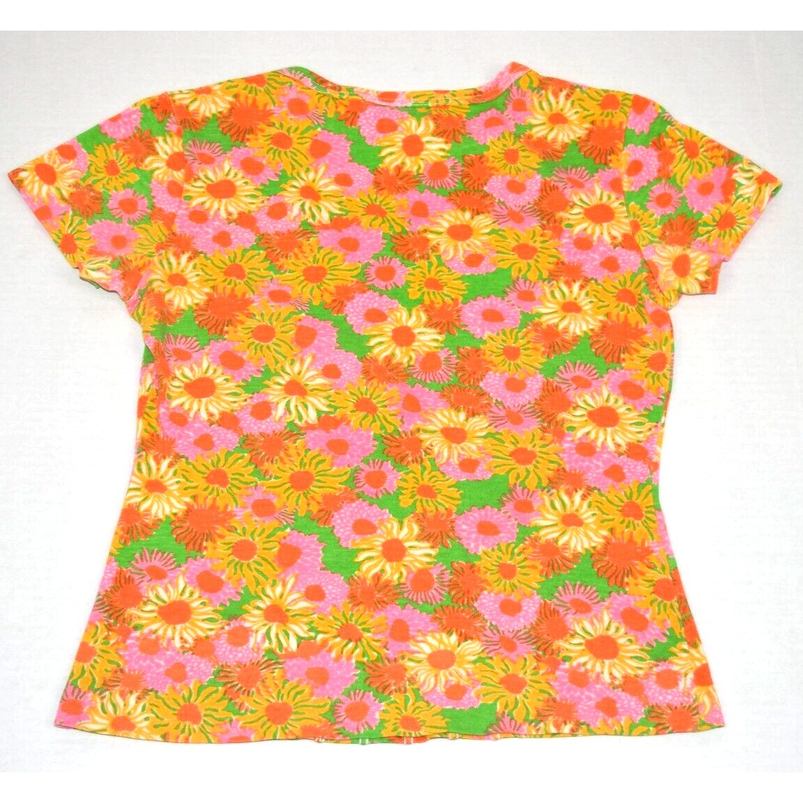 Lilly Pulitzer Liza Top VTG Size S/M 80s Orange Pink Yellow Flower Power Fitted