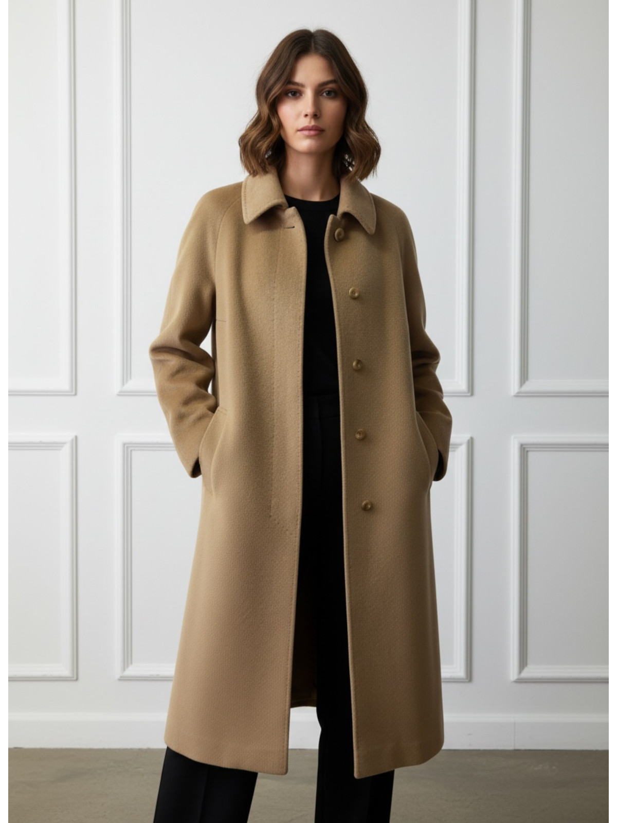 Women’s 80’s Vintage Classic Camel hued coat in wool and cashmere | Size EU 38