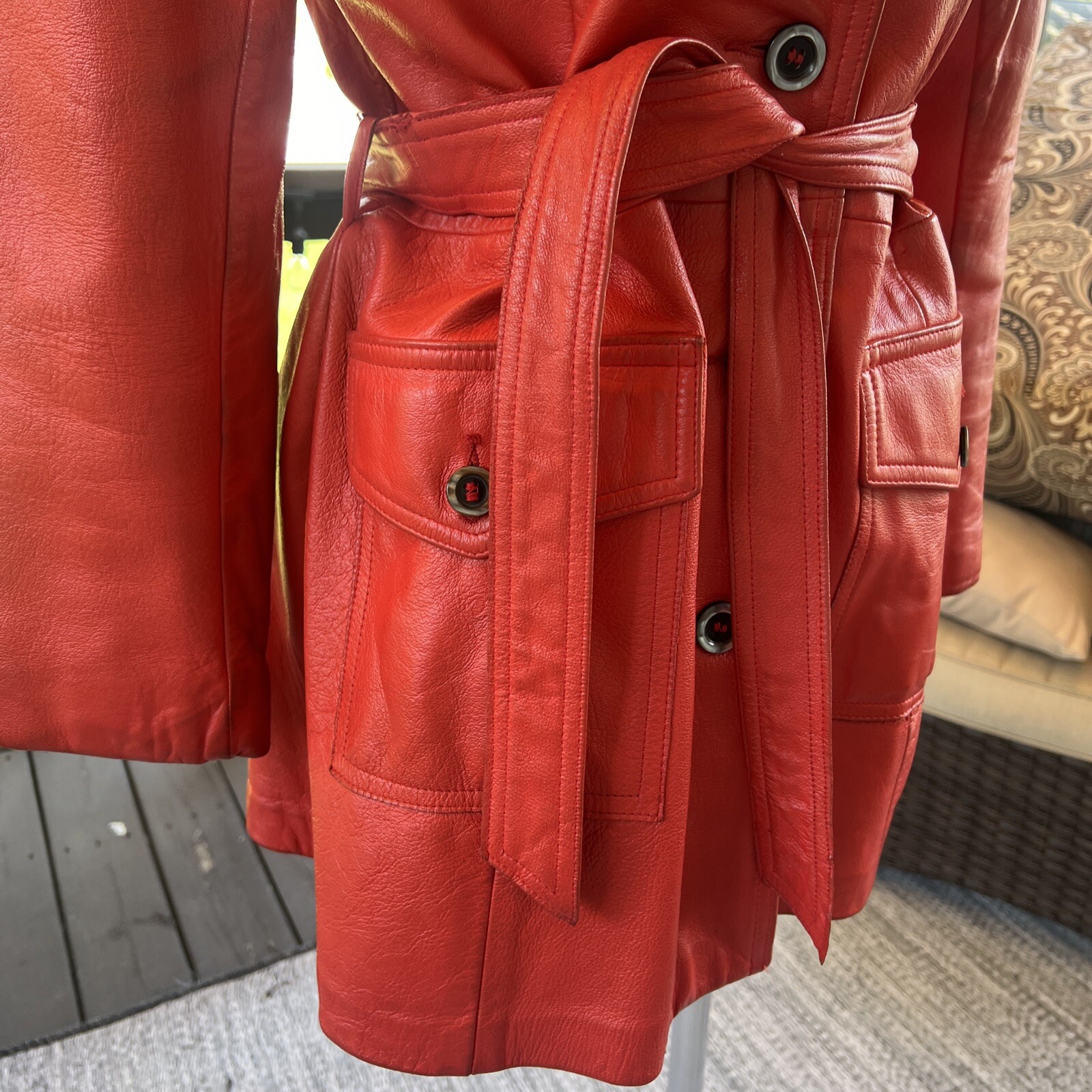 70’s Red Orange Leather Belted MOD jacket By The Parisian New England Sportswea