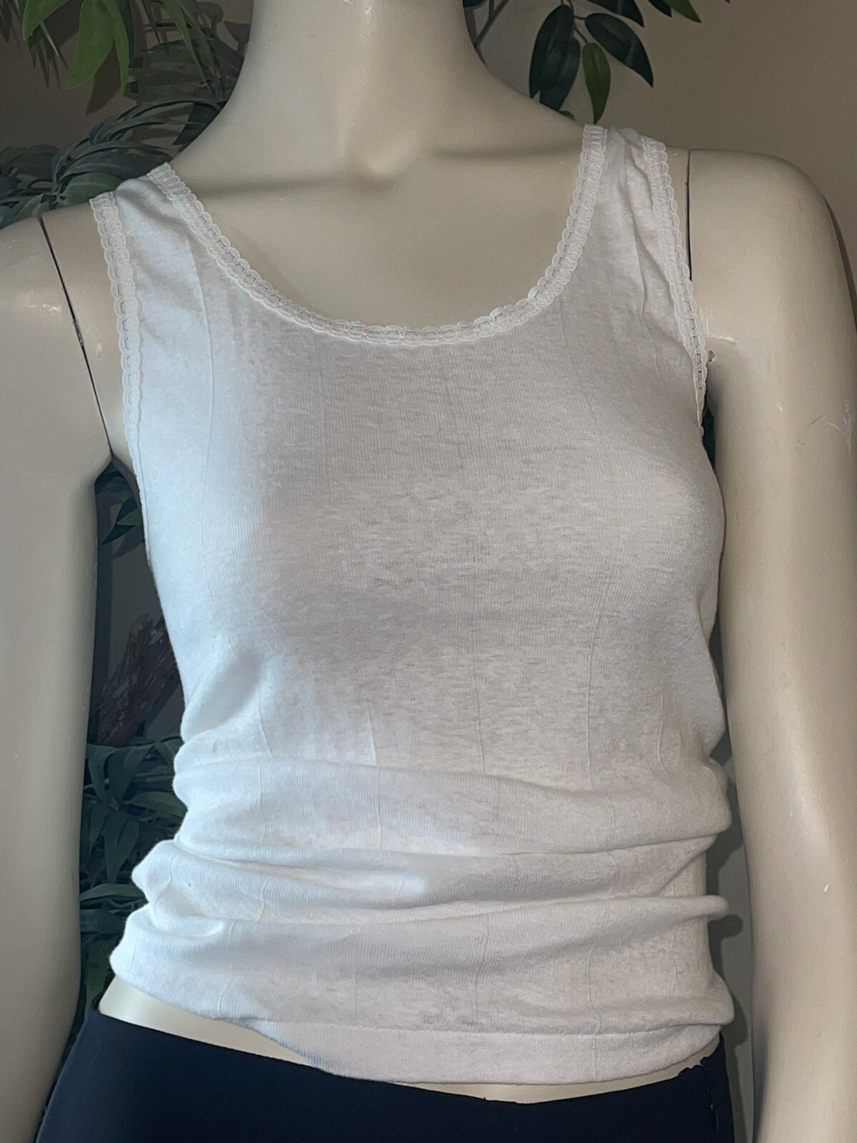 Vintage Y2K 90s Junior Girls Small Cotillion White Tank Top Lace 100% Cotton USA