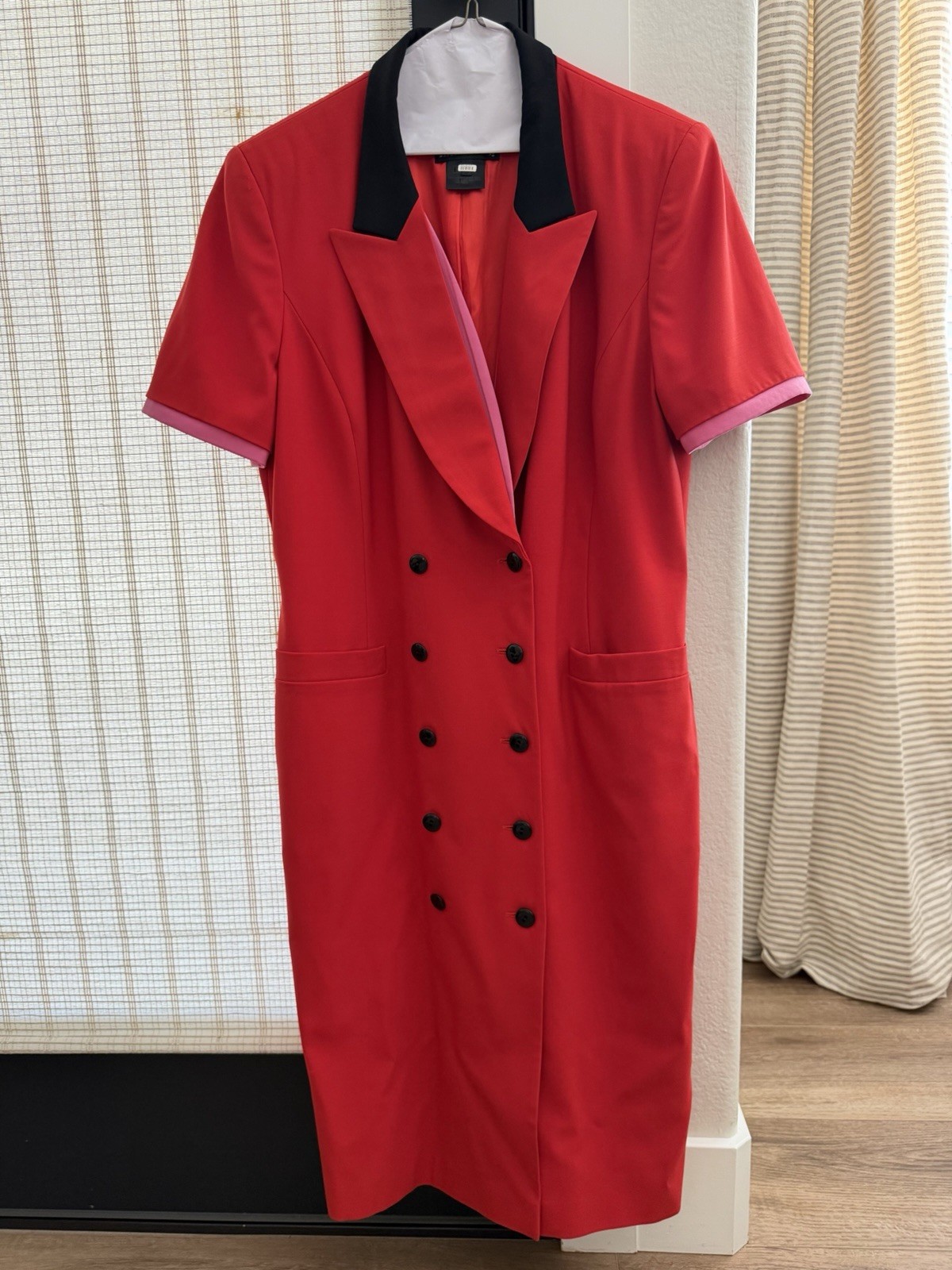 Vintage Escada Margaretha Ley Red Virgin Wool Tuxedo Blazer Dress EU 44
