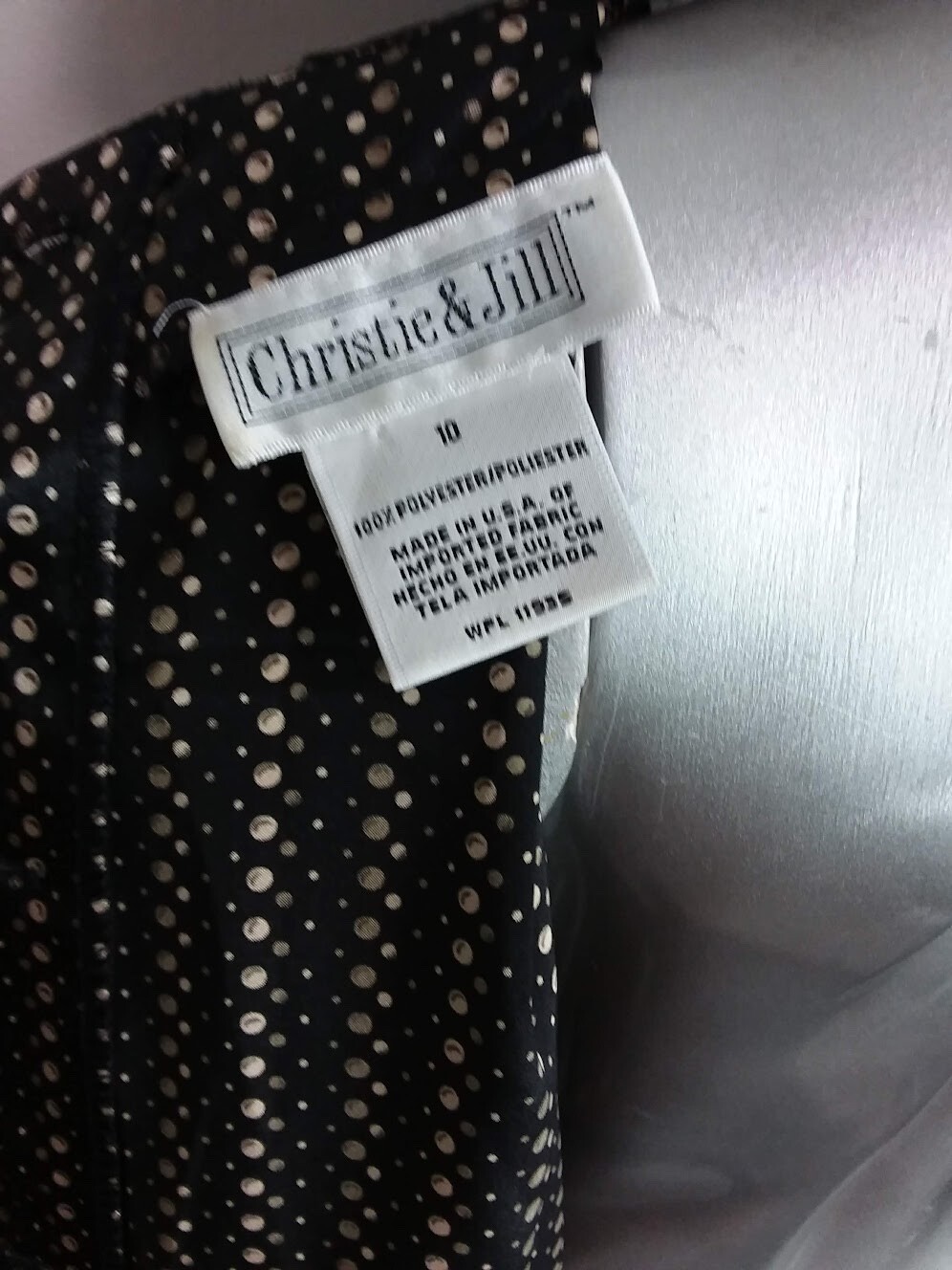 Christie & Jill Size 10 Blouse Black/Tan Polka Dots Short Sleeve Disco Vintage