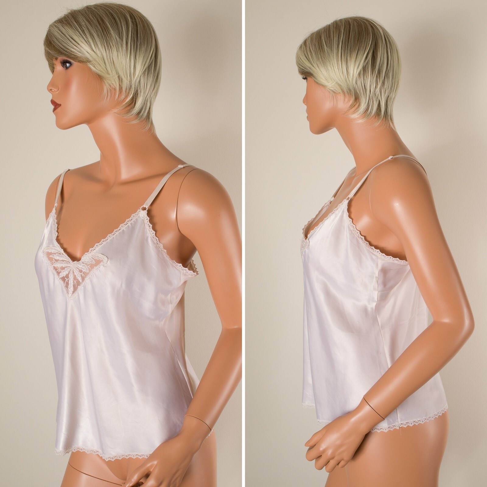 💖 MAIDENFORM Vintage Ivory Silky Satin Cami Tank Top Embroidered Front 36