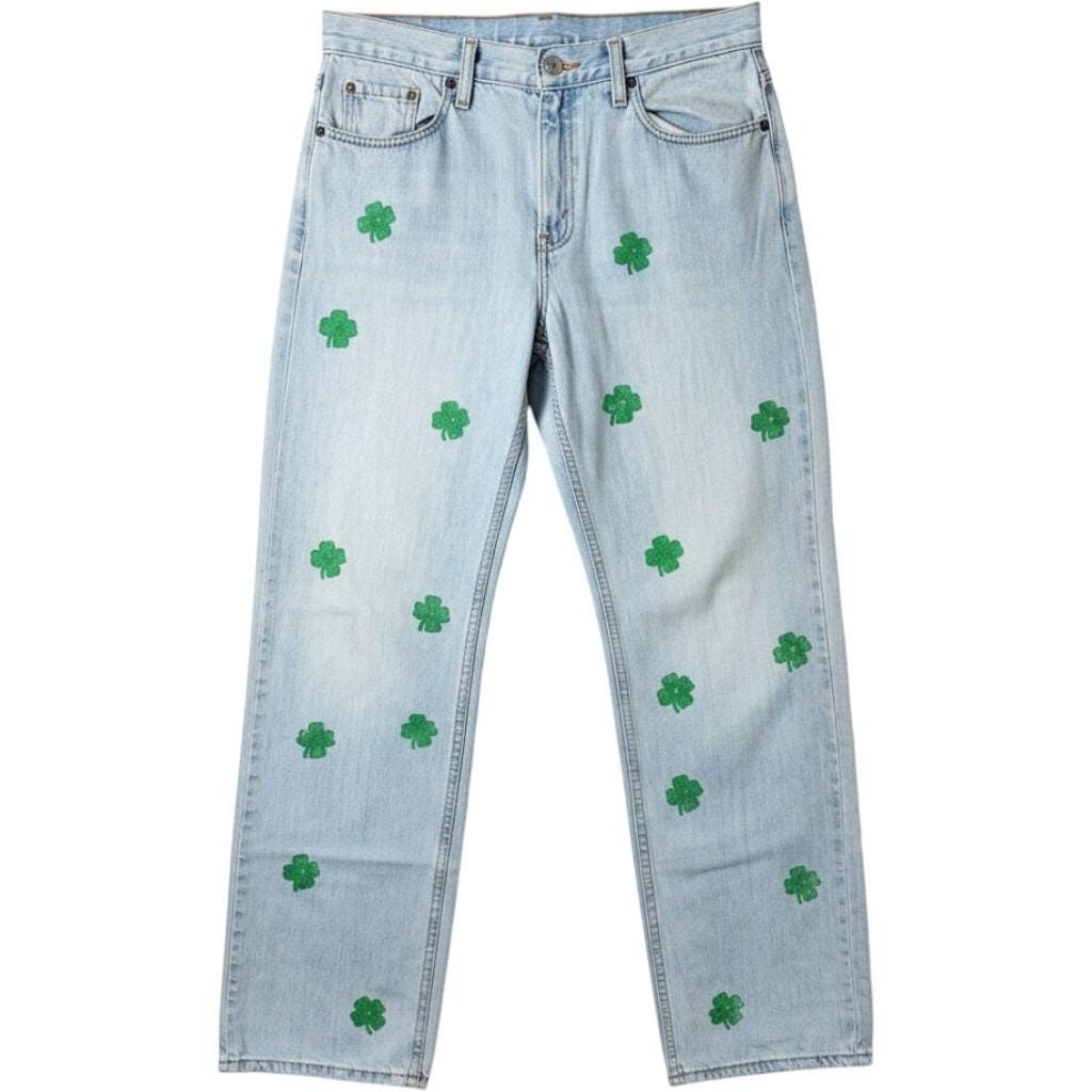 VTG Levis Jeans 577 Womens 10 Light Blue Loose Fit Shamrock Logo’s