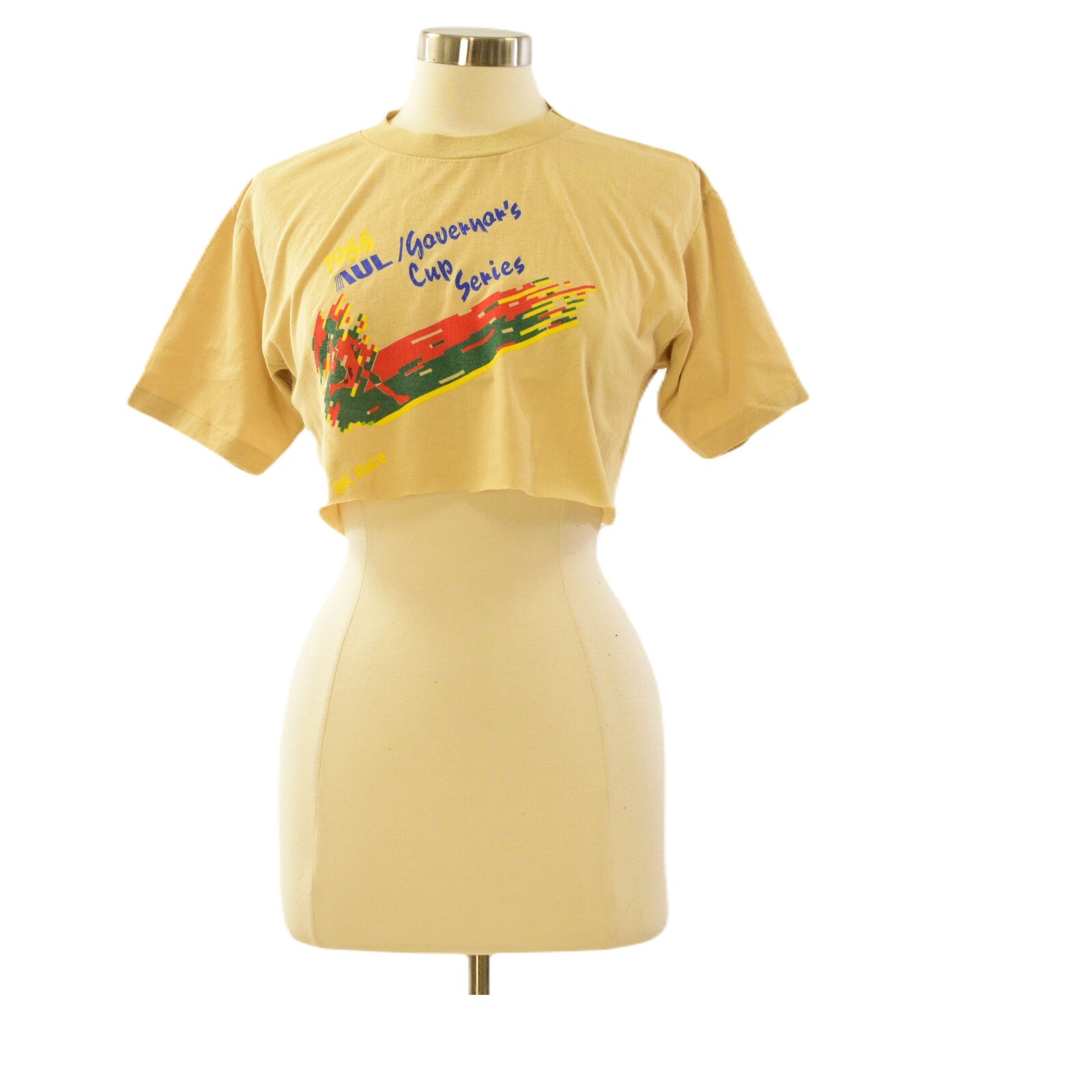 80s Vintage Brown County Race Tee Womens M Cropped Running T Shirt USA Made