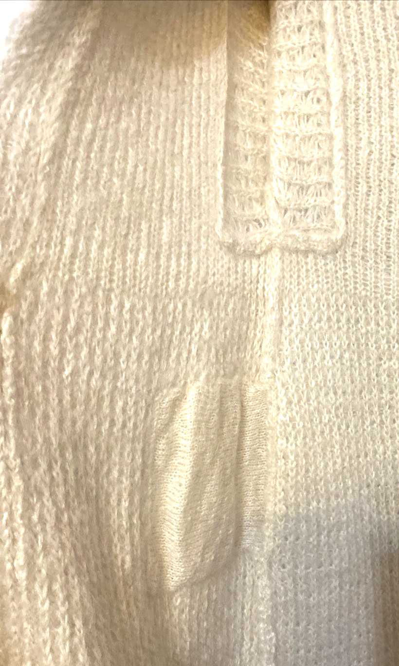 Vintage 60s_Ivory Long Mohair Wool High-Neck Capelet Collar Knit Coat, Sz S