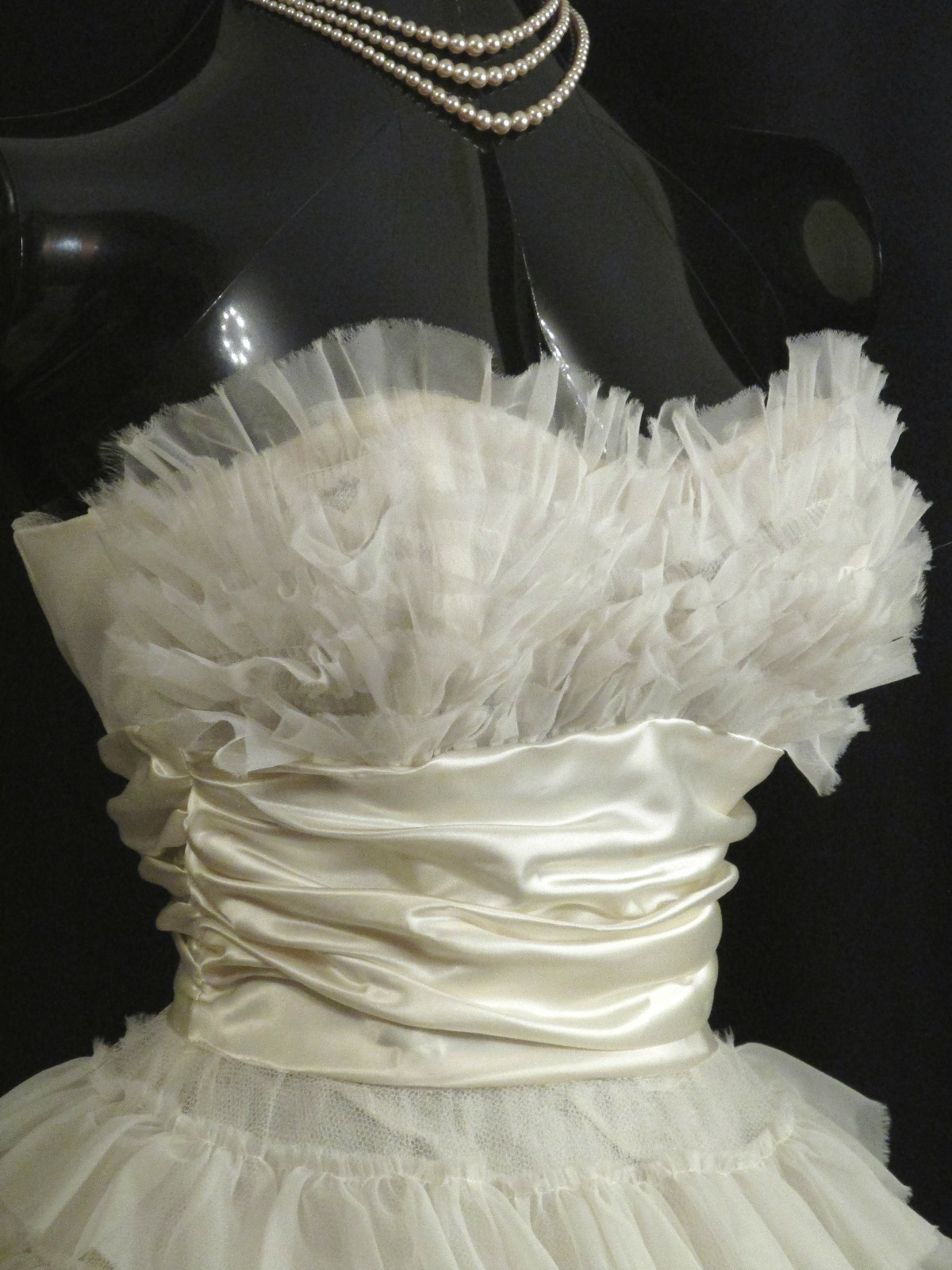 Vintage 1950’s 50s STRAPLESS White Chiffon Taffeta Prom Party Wedding Dress Gown