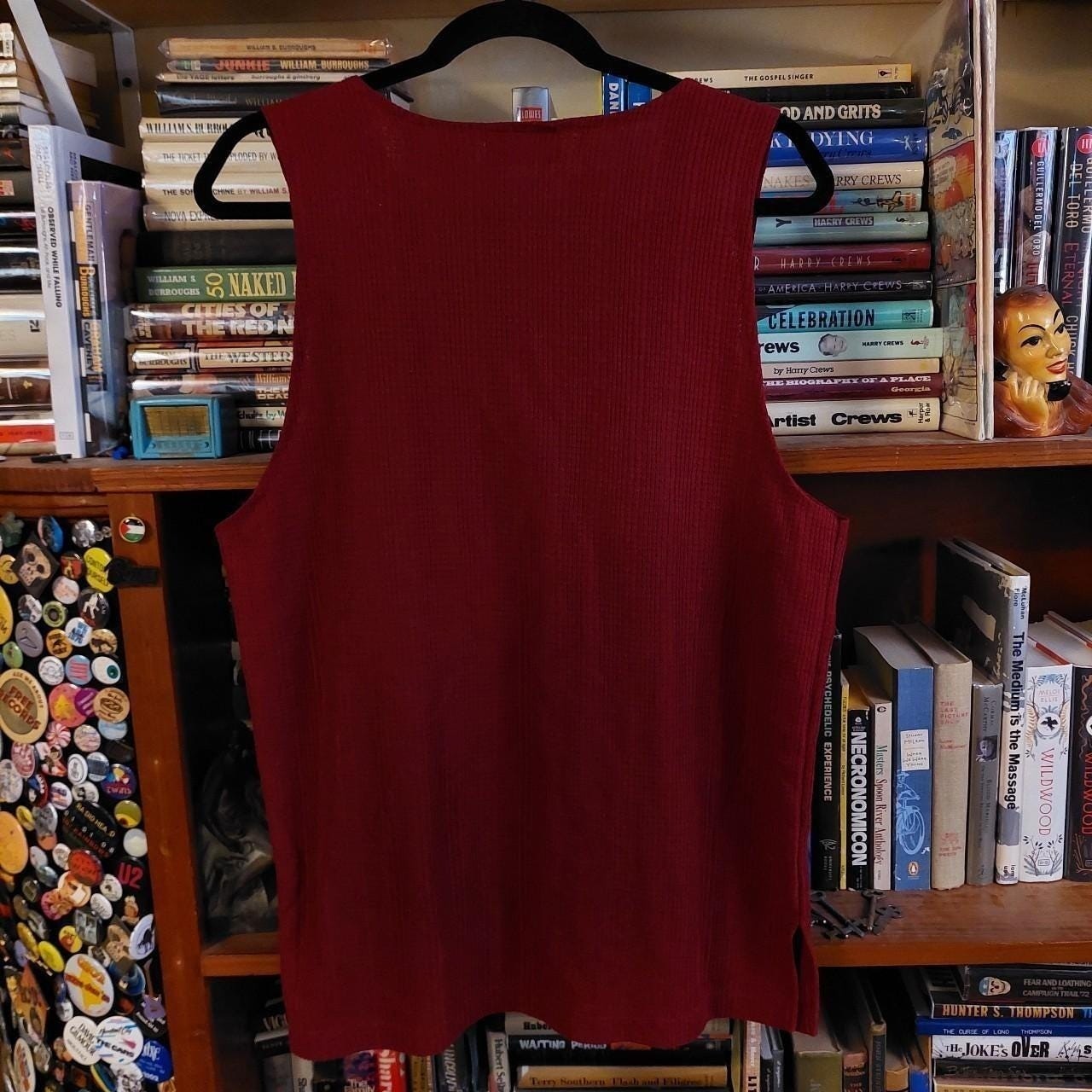 Vintage red button up long vest.