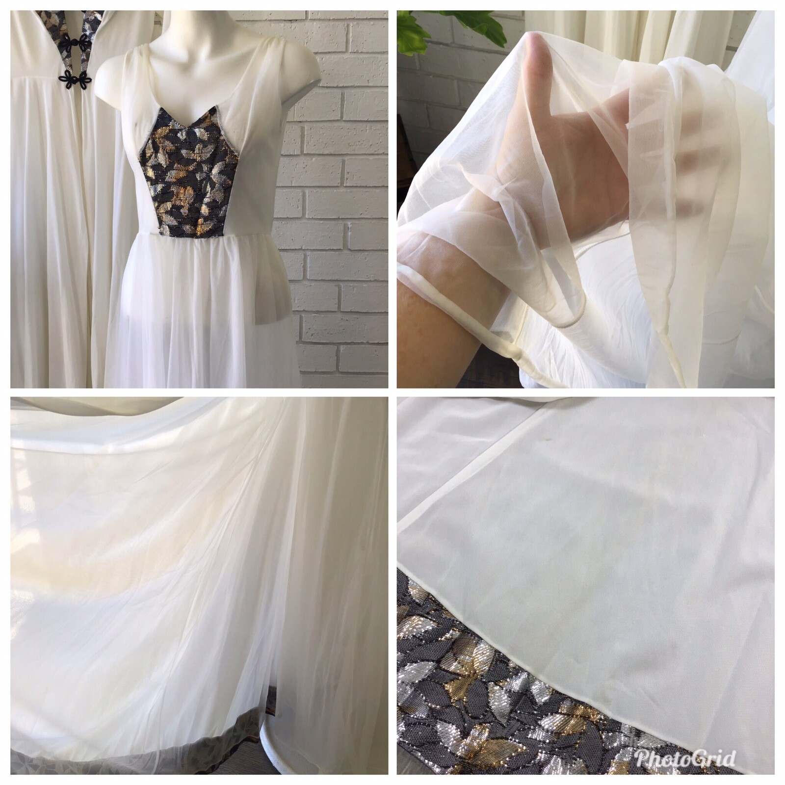 Jenelle of California Vintage White Lingerie Sheer Slip Cover Robe Set