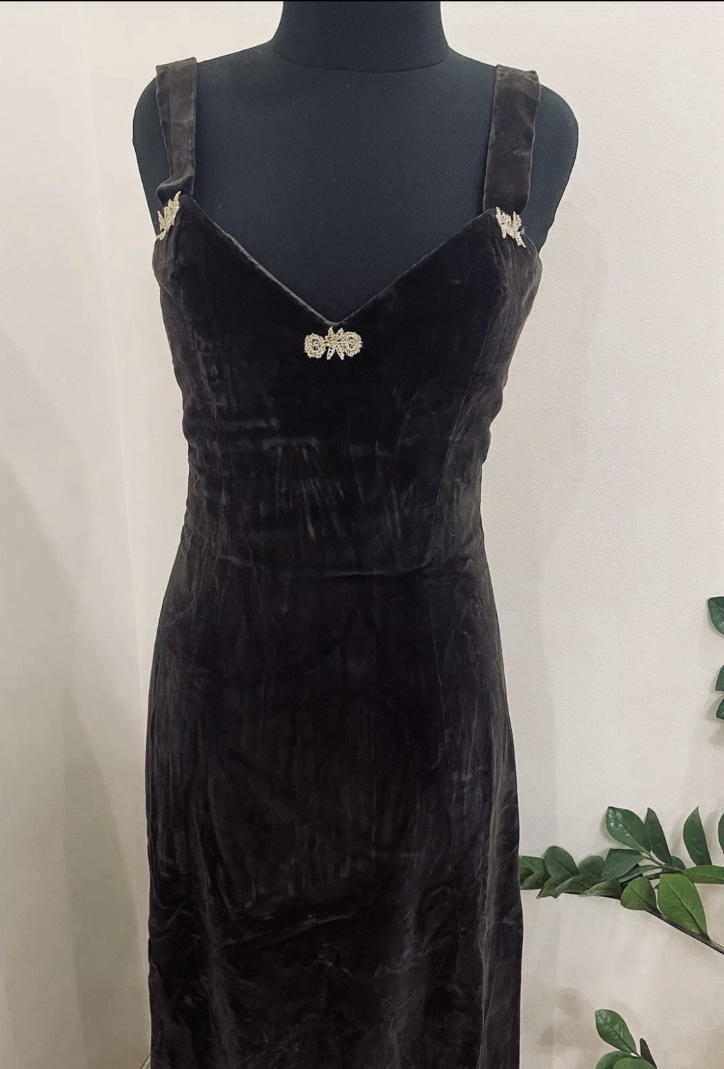 John Charles of London Vintage Velvet Dress Long Brown Evening Gown