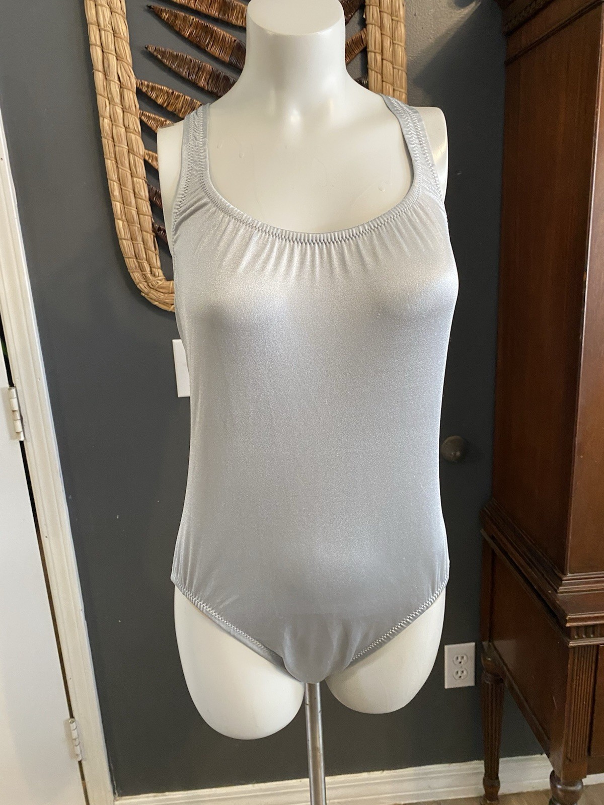 Vintage 90s Nicole Miller One-Piece Swimsuit Metallic Silver Size 8