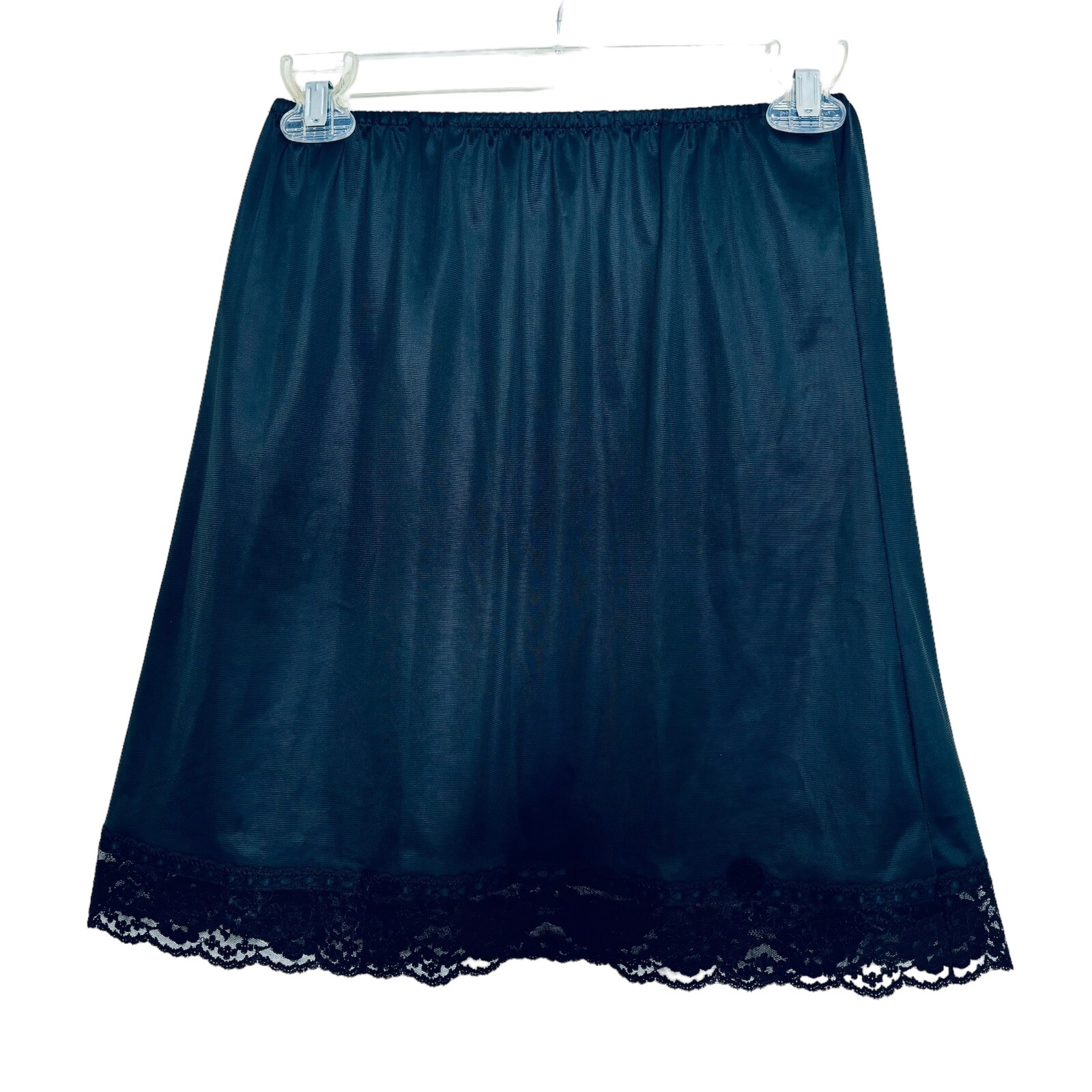 Vintage Gaymode Penneys Half Slip M Short Lace Hem Black Fortrel Polyester Retro
