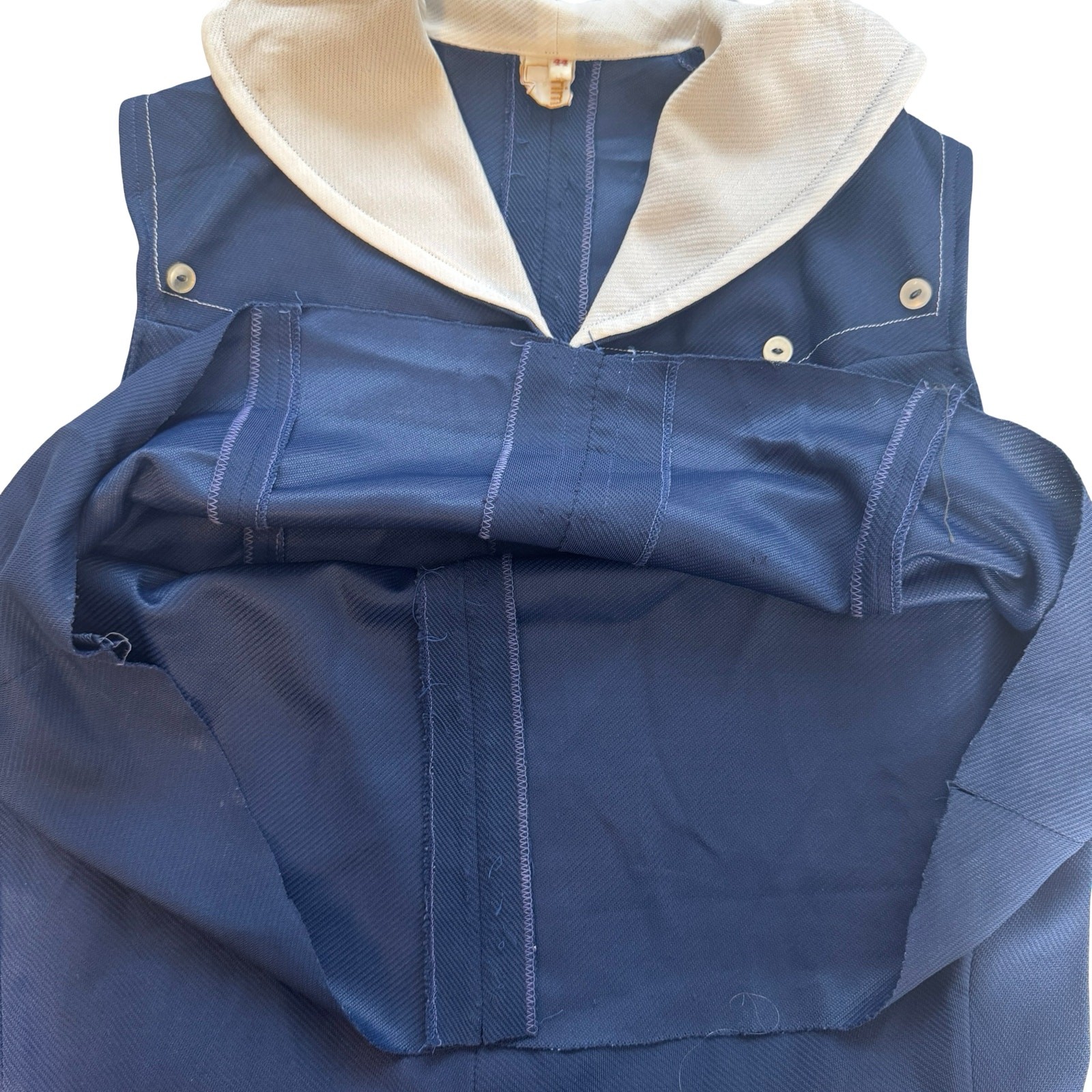 Vintage 60s 70s Mod Nautical Sailor Dress Blue Crimplene Upcycle Sewing Project