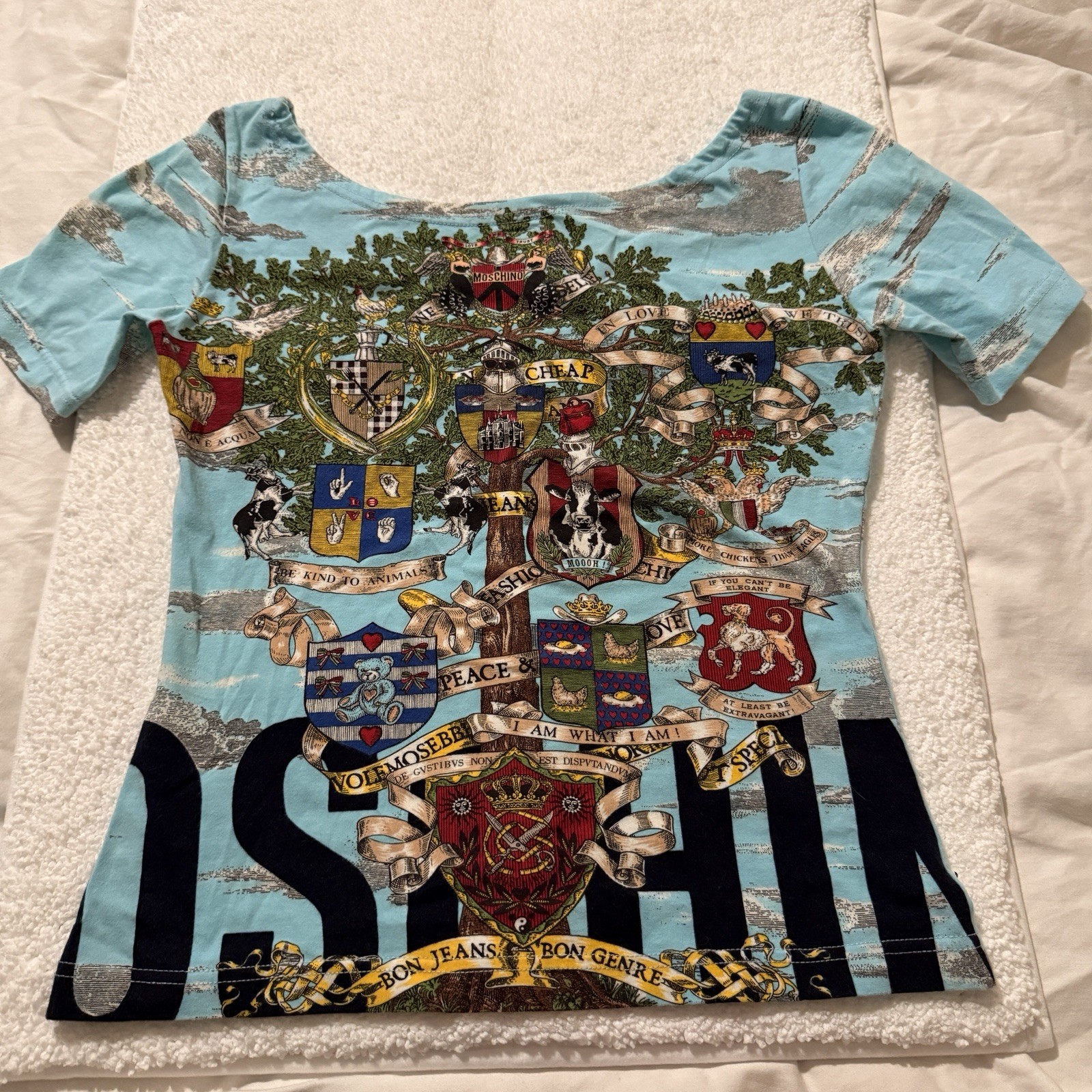 RARE Vintage Y2K Moschino Jeans „Cloud and Tree” Women’s Tee Size IT 48 US 10