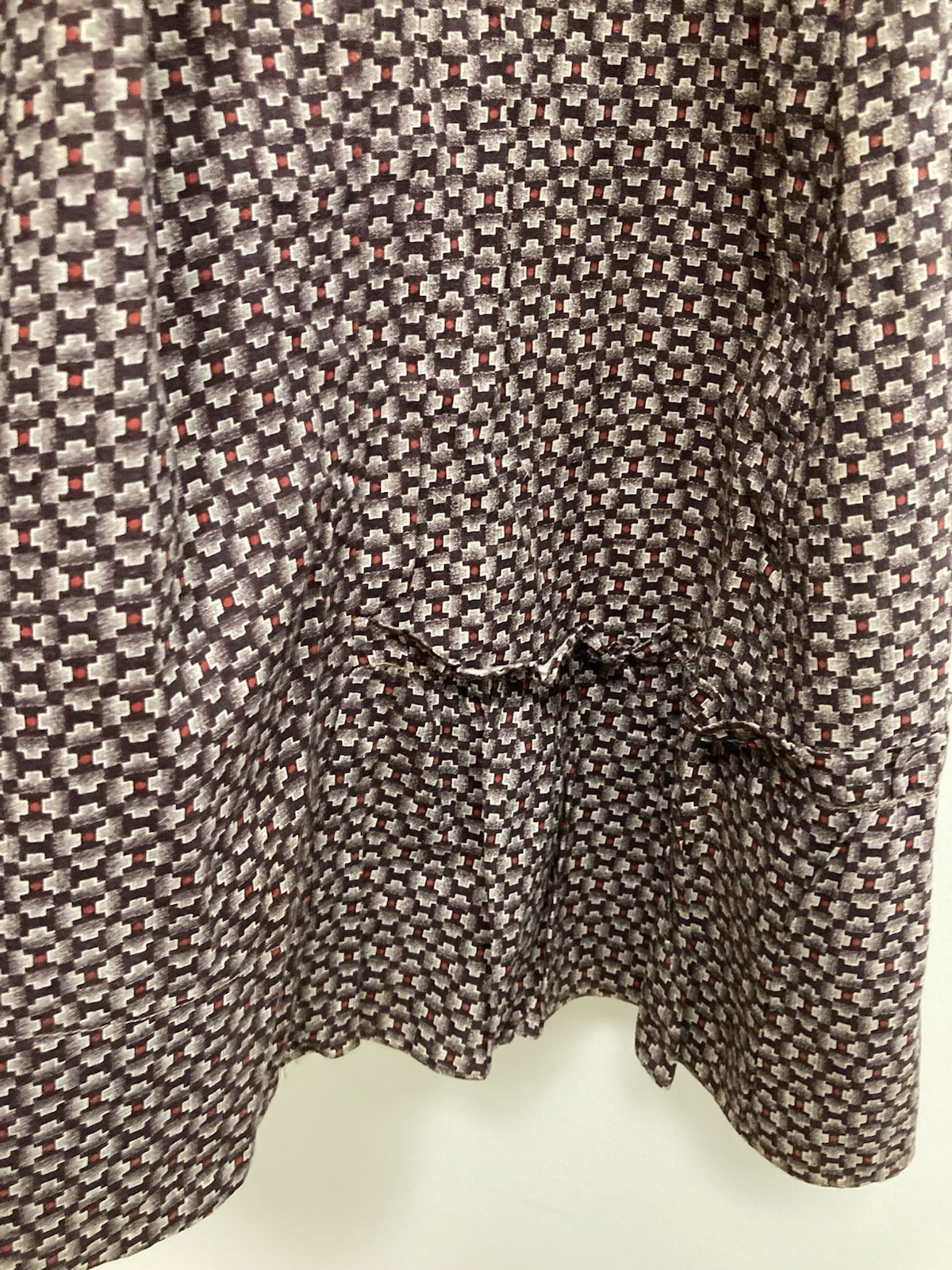 VTG HANDMADE PRARIE BROWN & RED FEEDSACK COTTAGECORE FARM GIRL DRESS